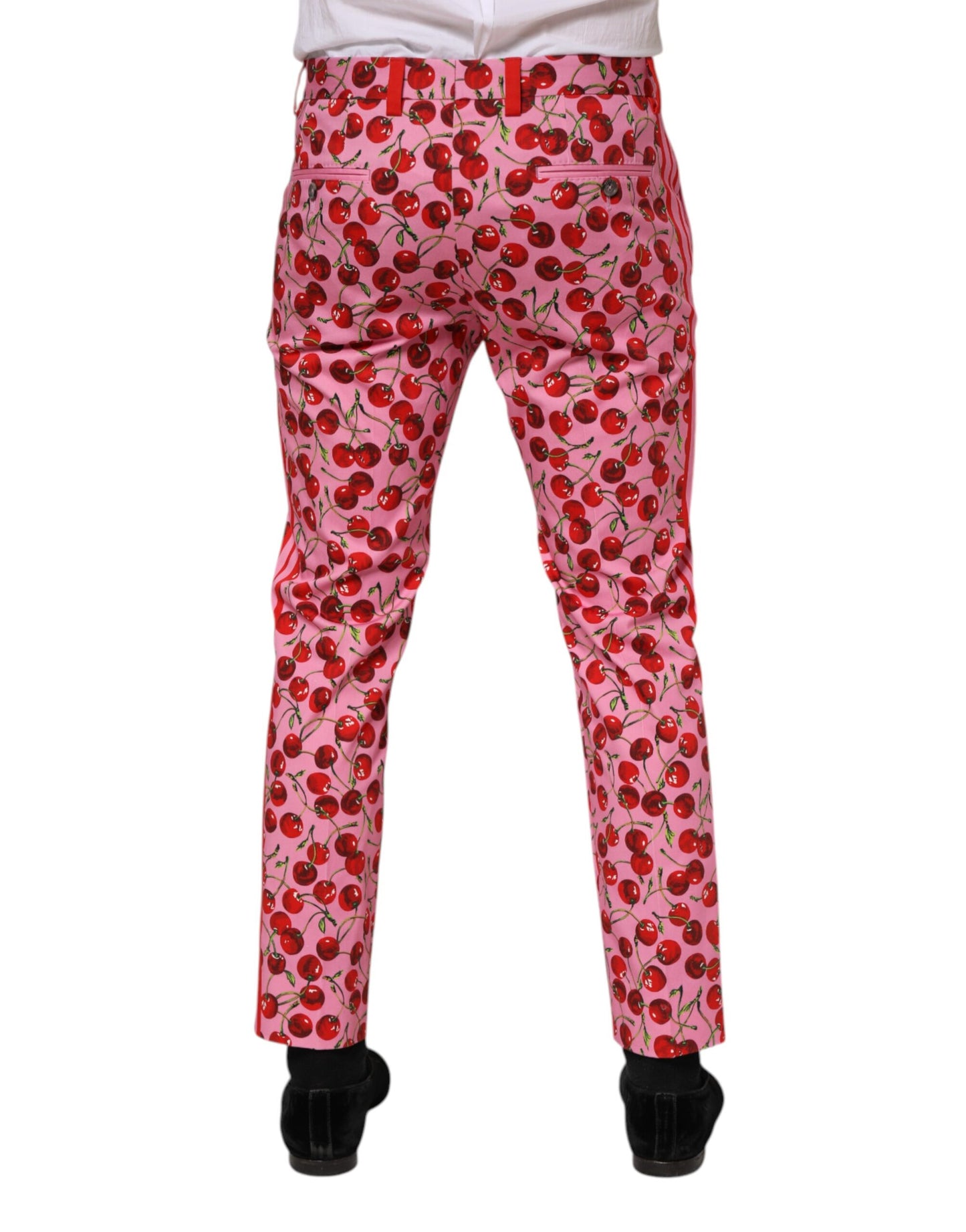 Dolce & Gabbana Pink Cherry Print Cotton Dress Pants Dolce & Gabbana