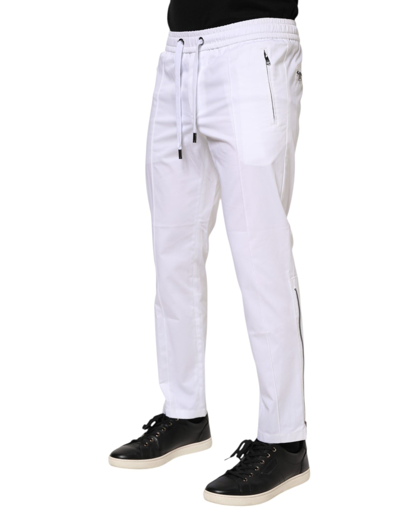 Dolce & Gabbana White Cotton Stretch Logo Men Jogger Pants Dolce & Gabbana
