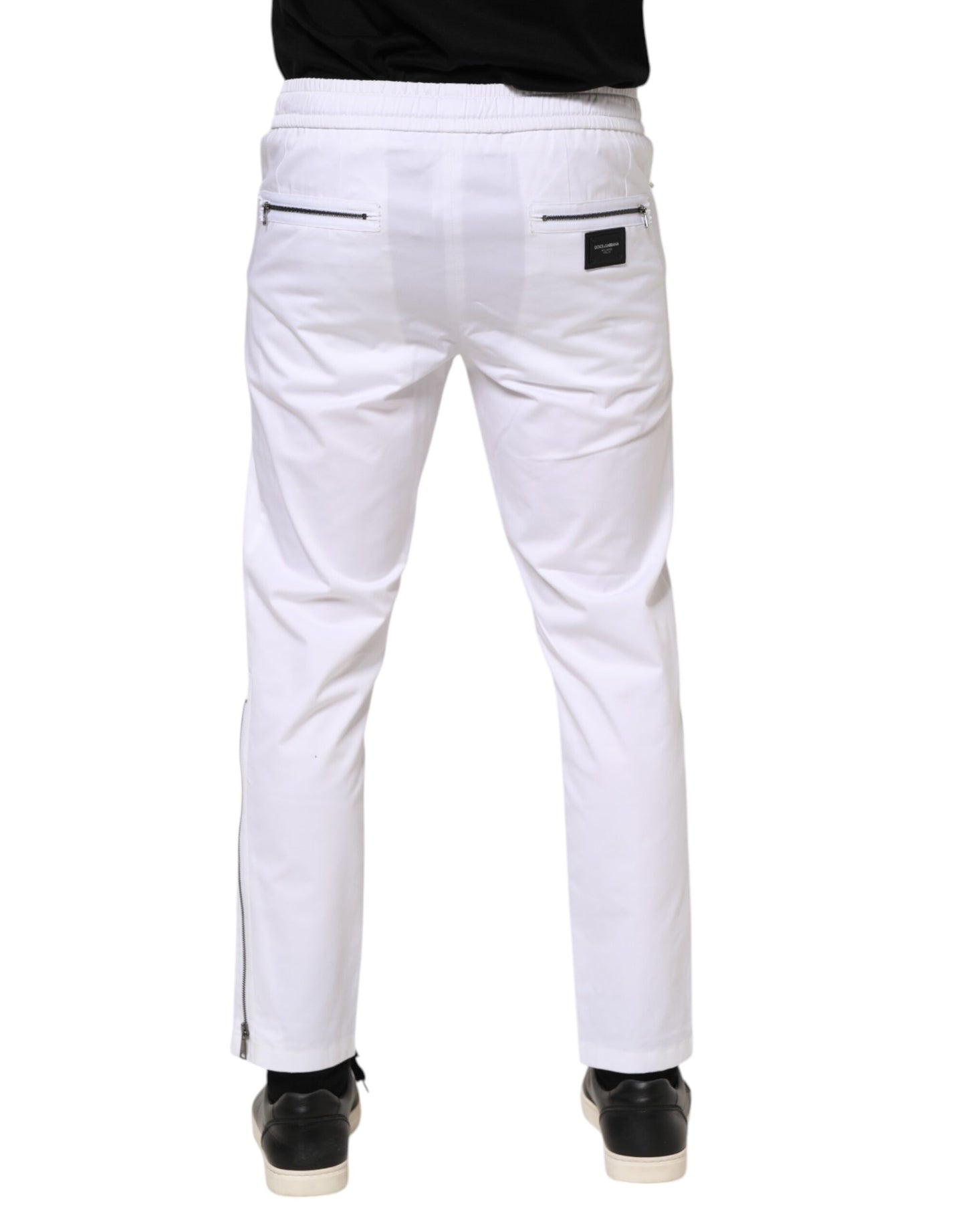 Dolce & Gabbana White Cotton Stretch Logo Men Jogger Pants Dolce & Gabbana