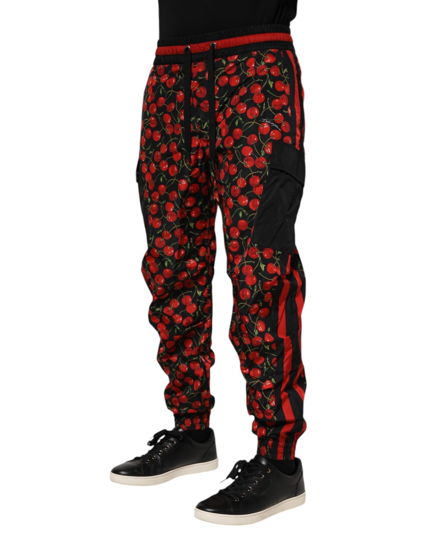 Dolce & Gabbana Black Red Cherry Print Men Sweatpants Pants Dolce & Gabbana