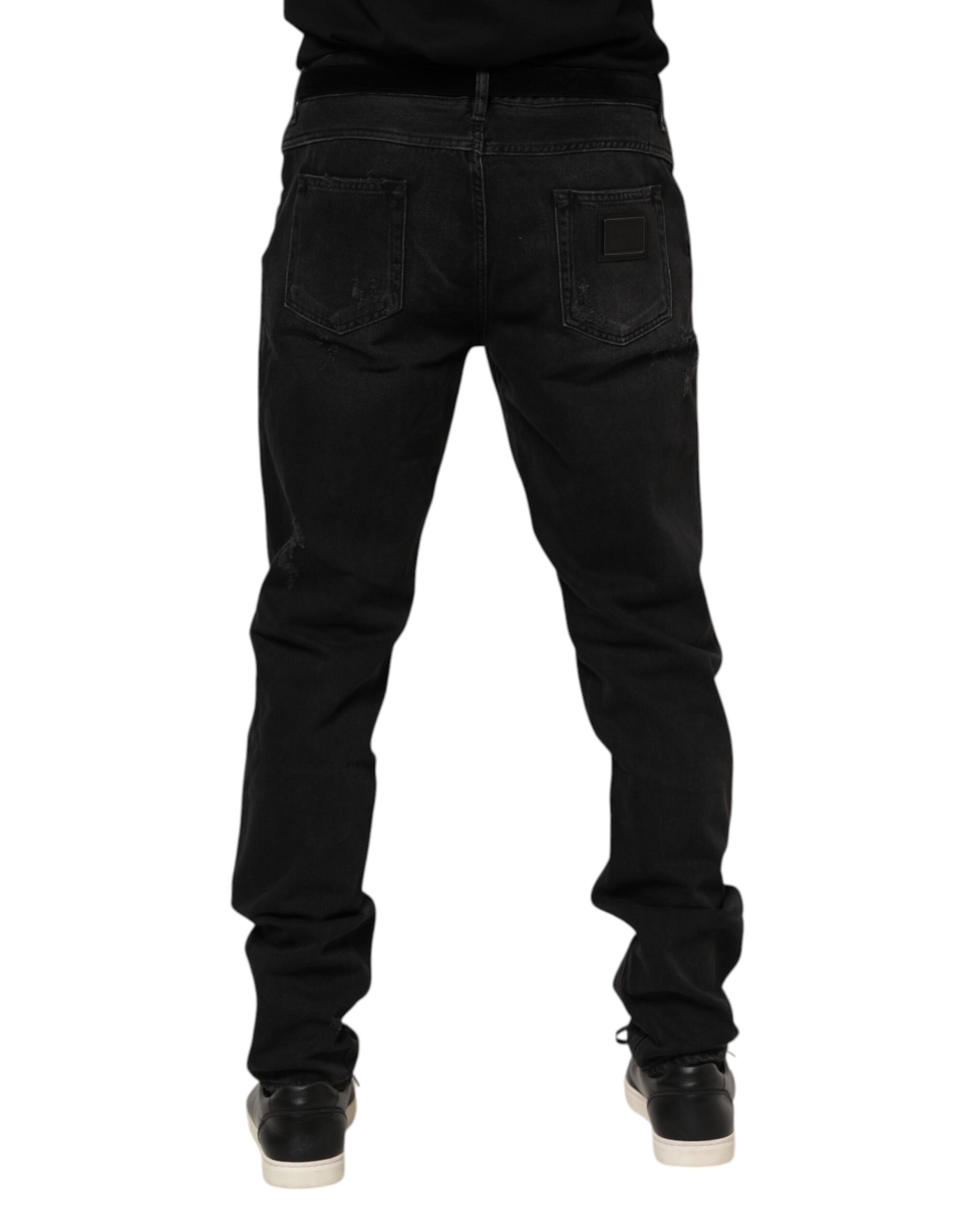 Dolce & Gabbana Black Cotton Logo Plaque Skinny Denim Jeans Dolce & Gabbana