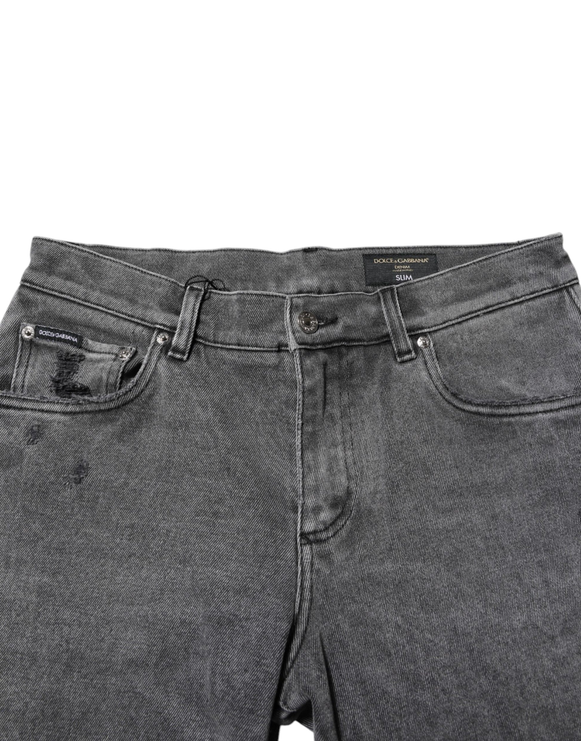 Dolce & Gabbana Gray Cotton Logo Plaque Denim Jeans Dolce & Gabbana