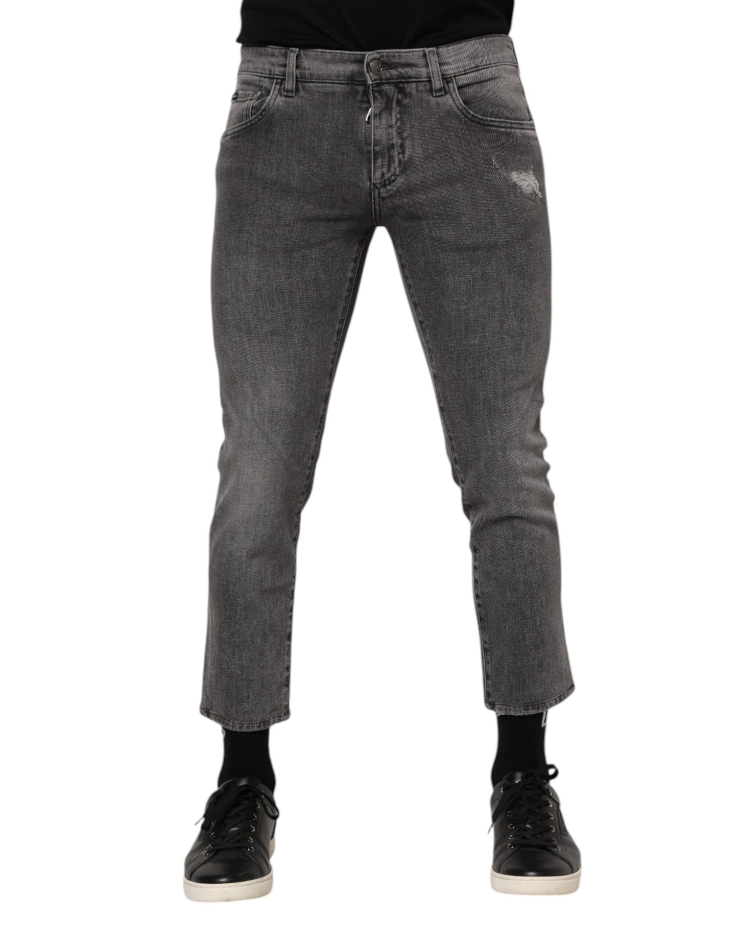 Dolce & Gabbana Gray Cotton Logo Plaque Men Denim Jeans Dolce & Gabbana