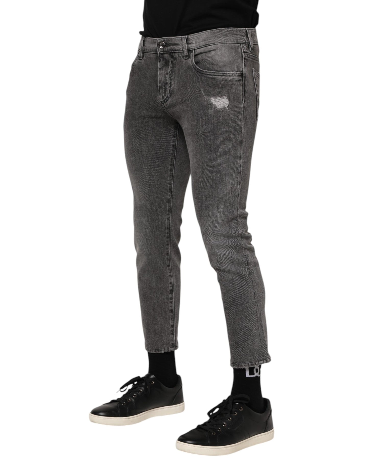 Dolce & Gabbana Gray Cotton Logo Plaque Men Denim Jeans Dolce & Gabbana