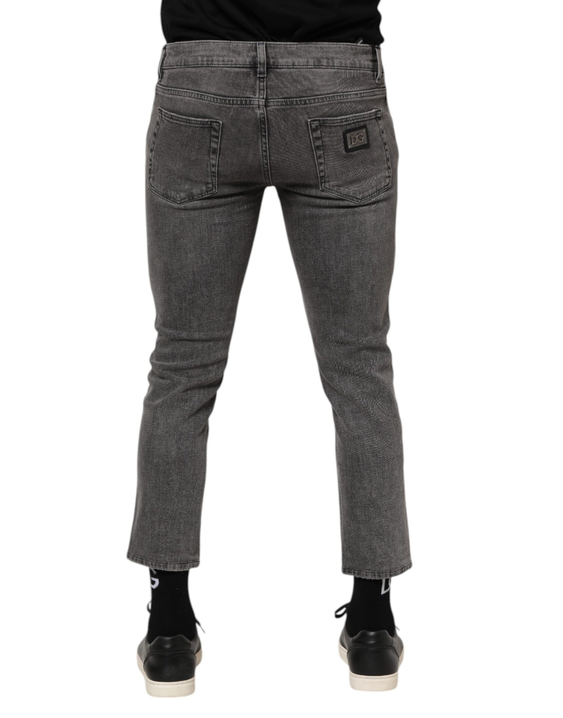 Dolce & Gabbana Gray Cotton Logo Plaque Men Denim Jeans Dolce & Gabbana