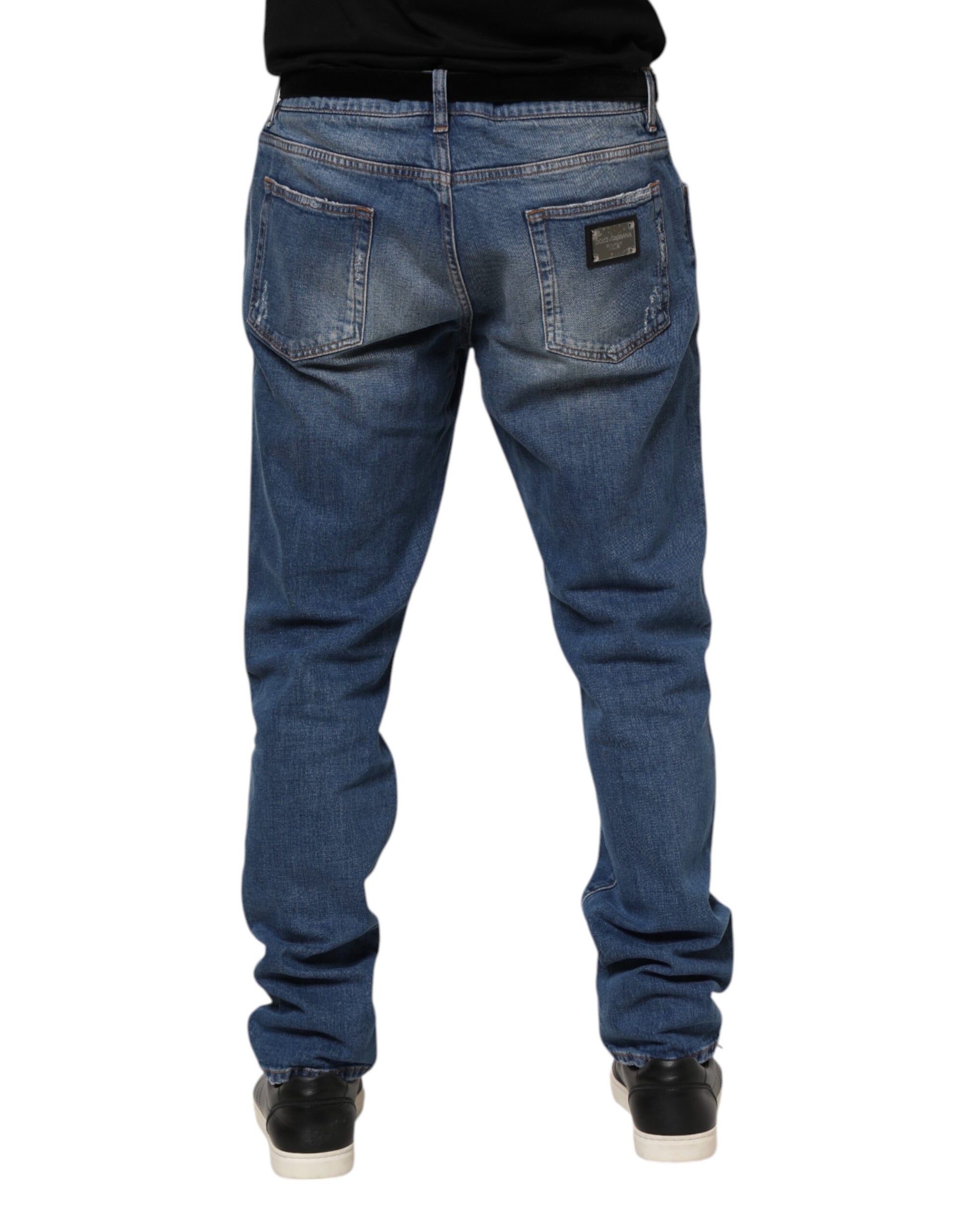 Dolce & Gabbana Blue Washed Cotton Logo Plaque Denim Jeans Dolce & Gabbana