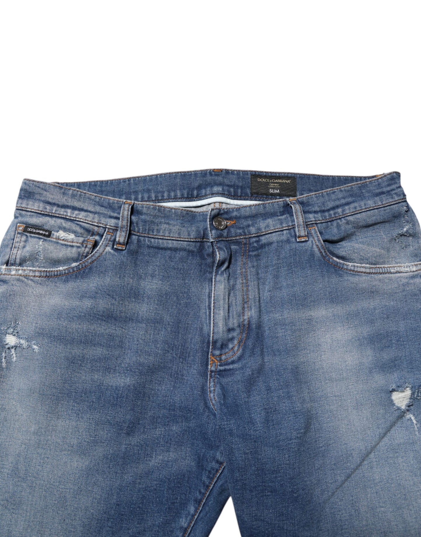 Dolce & Gabbana Blue Washed Cotton Logo Plaque Denim Jeans Dolce & Gabbana