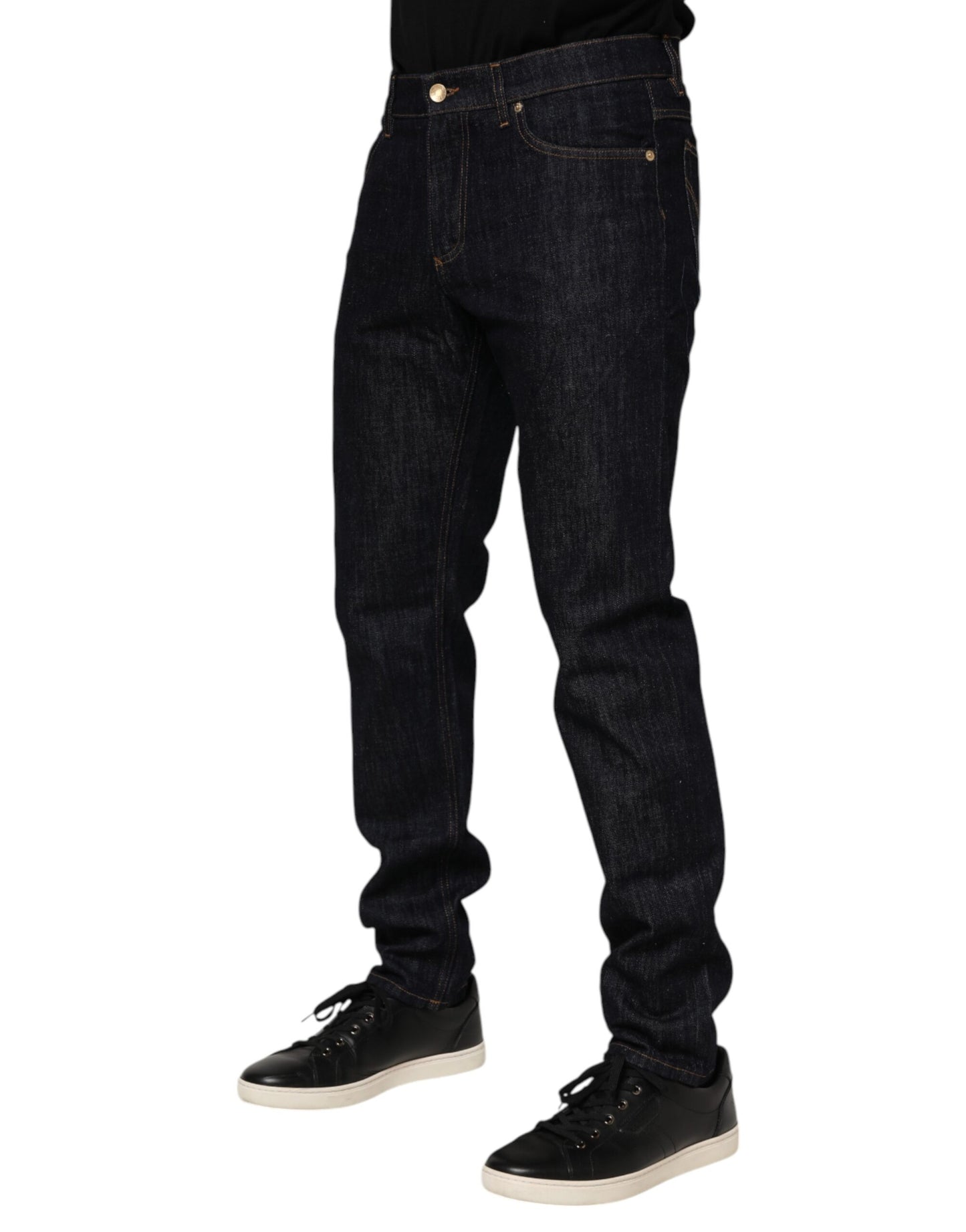 Dolce & Gabbana Dark Blue Cotton Logo Plaque Men Denim Jeans Dolce & Gabbana