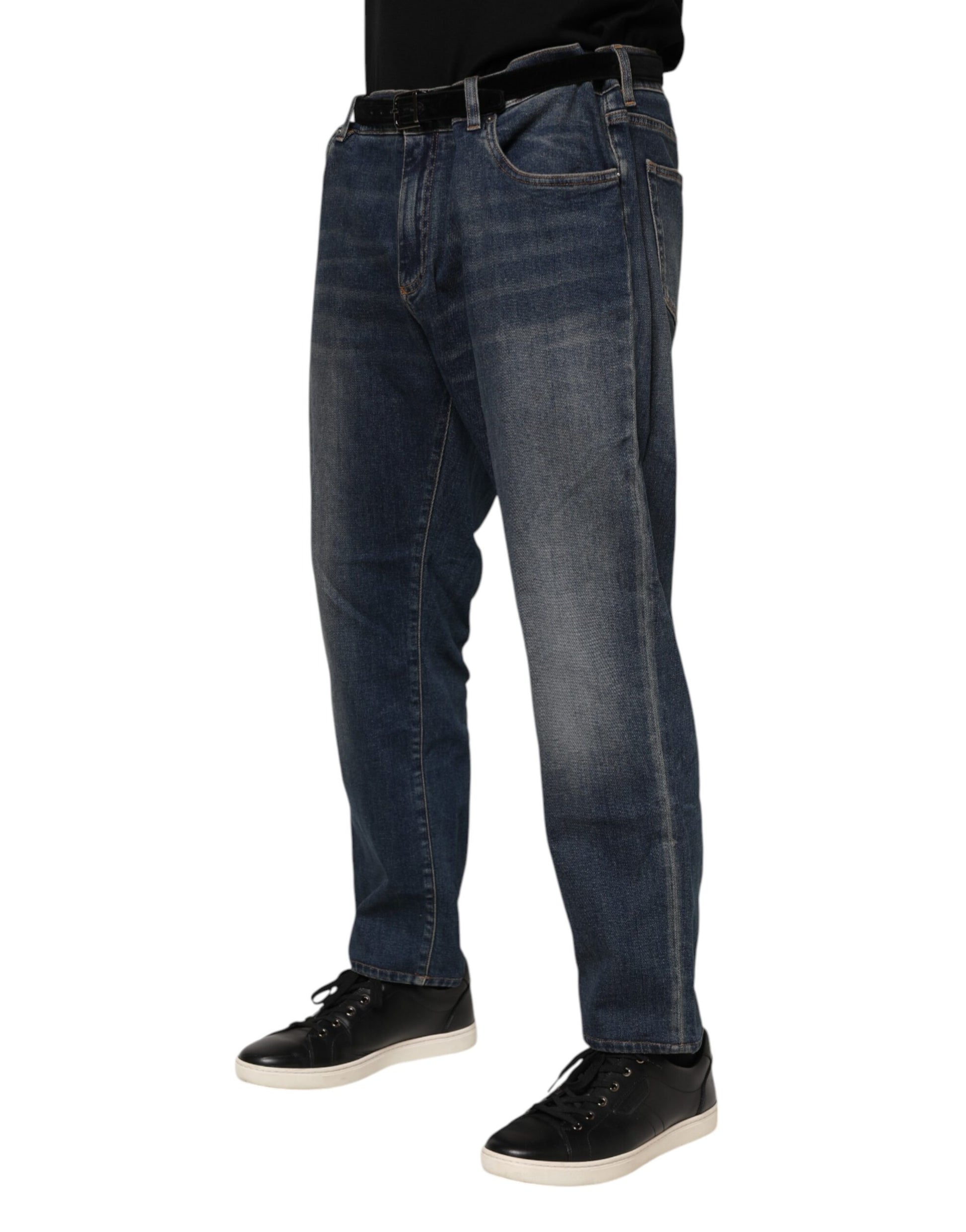 Dolce & Gabbana Blue Cotton Logo Plaque Slim Denim Jeans Dolce & Gabbana