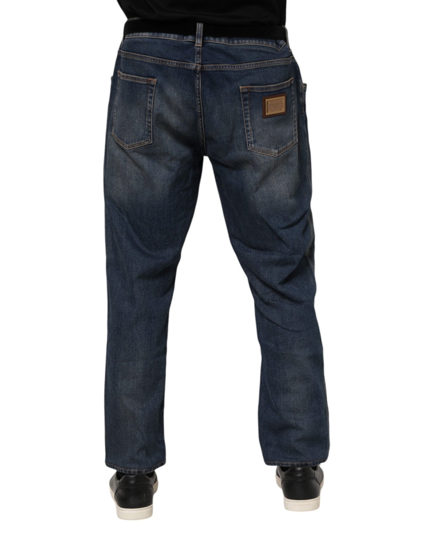 Dolce & Gabbana Blue Cotton Logo Plaque Slim Denim Jeans Dolce & Gabbana