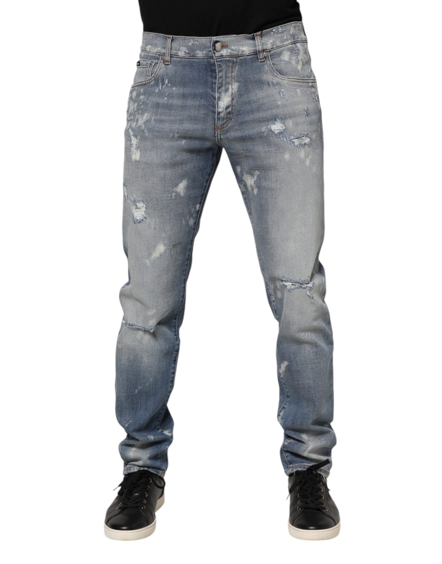 Dolce & Gabbana Blue Cotton Tattered Slim Fit Men Denim Jeans Dolce & Gabbana