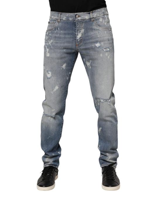 Dolce & Gabbana Blue Cotton Tattered Slim Fit Men Denim Jeans Dolce & Gabbana
