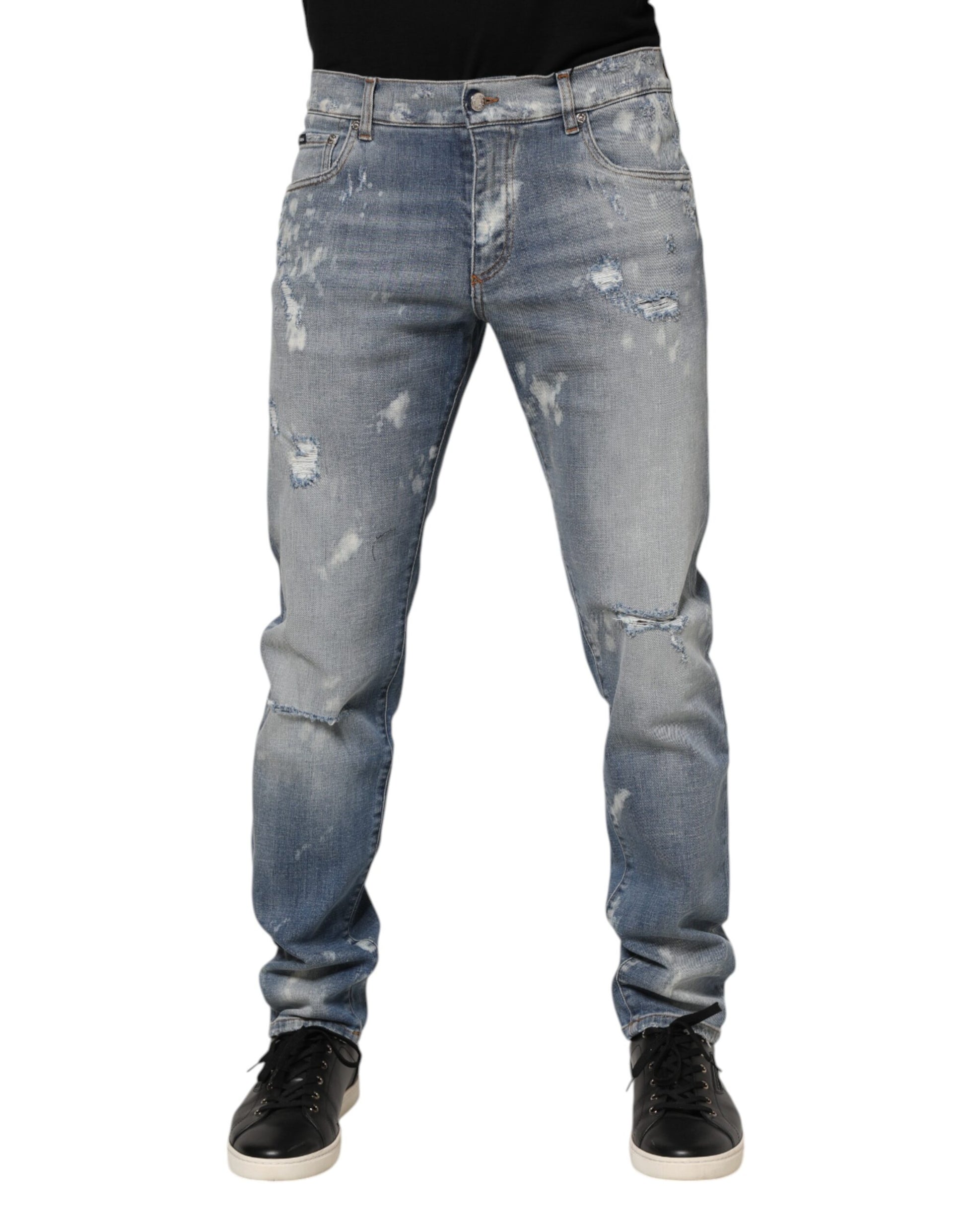 Dolce & Gabbana Blue Cotton Tattered Slim Fit Men Denim Jeans Dolce & Gabbana