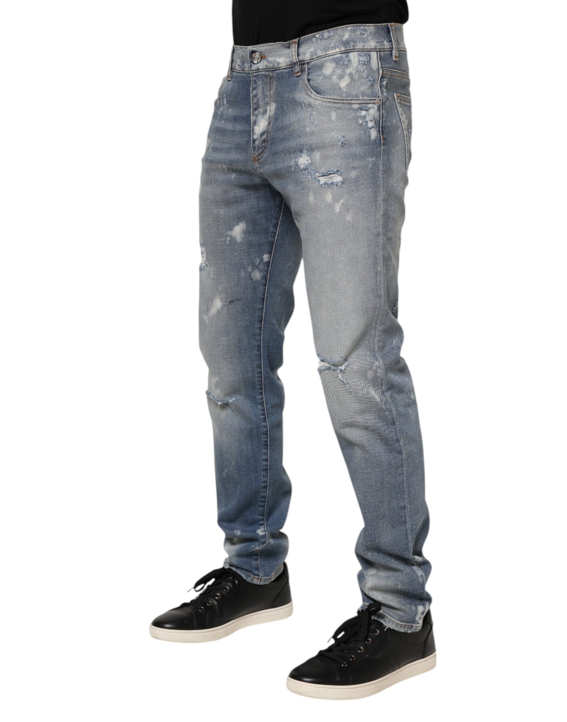 Dolce & Gabbana Blue Cotton Tattered Slim Fit Men Denim Jeans Dolce & Gabbana