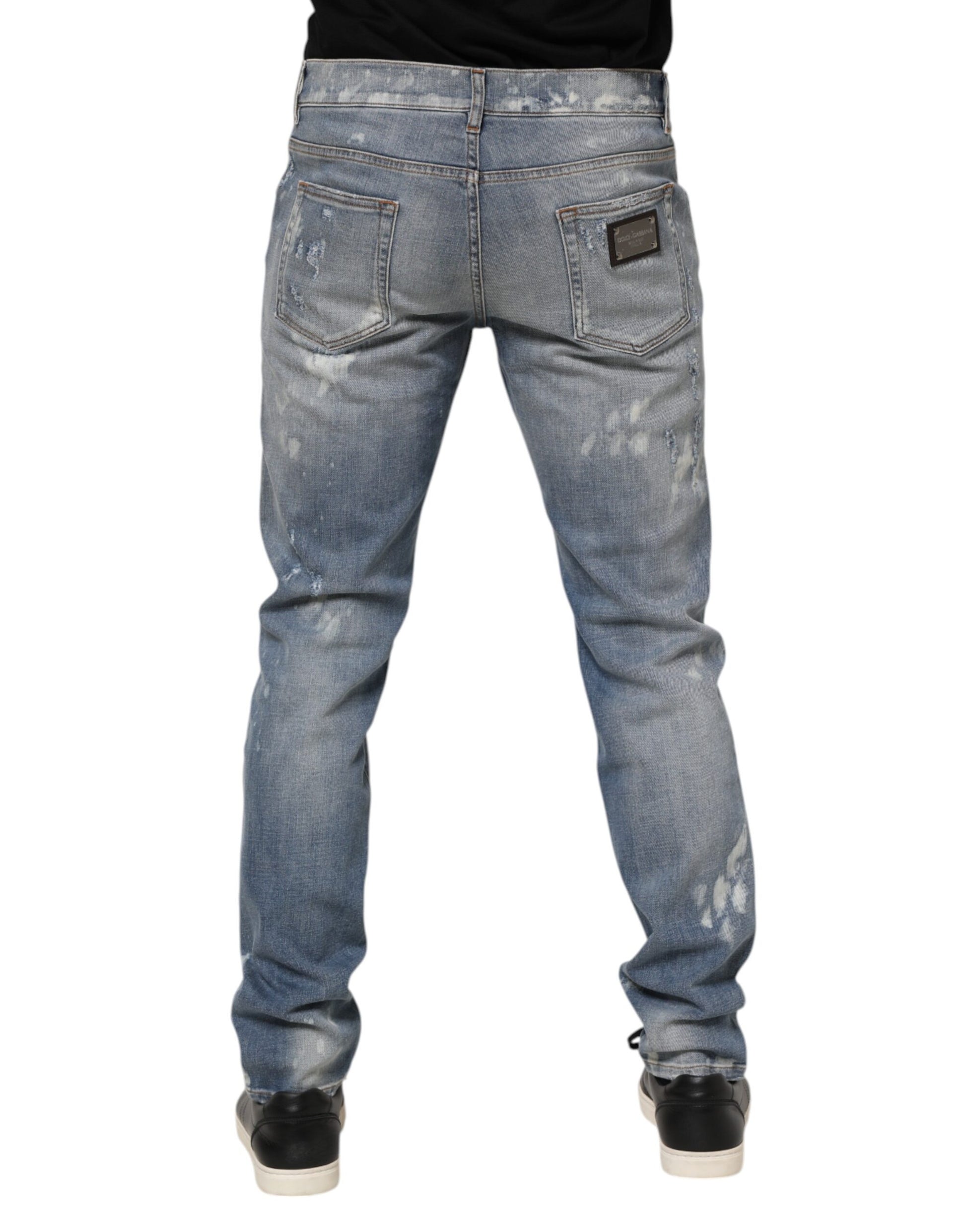 Dolce & Gabbana Blue Cotton Tattered Slim Fit Men Denim Jeans Dolce & Gabbana