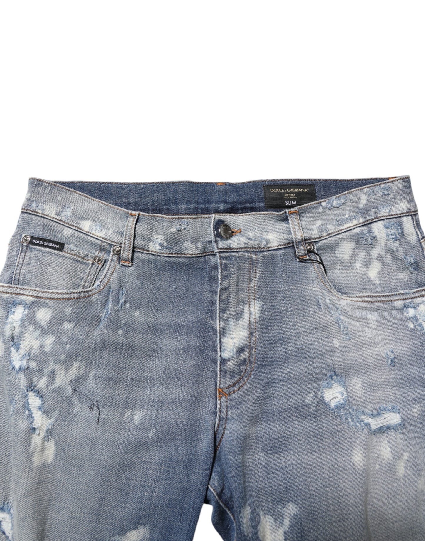 Dolce & Gabbana Blue Cotton Tattered Slim Fit Men Denim Jeans Dolce & Gabbana