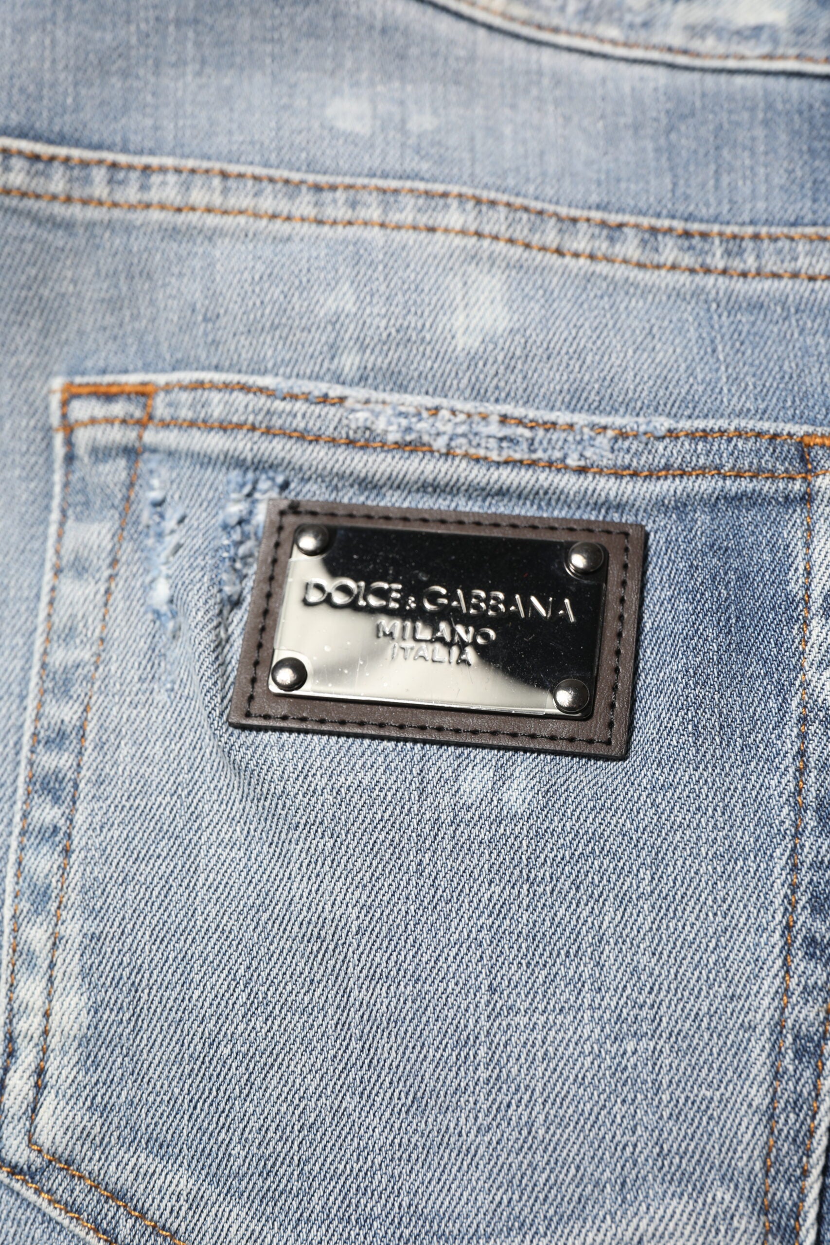 Dolce & Gabbana Blue Cotton Tattered Slim Fit Men Denim Jeans Dolce & Gabbana