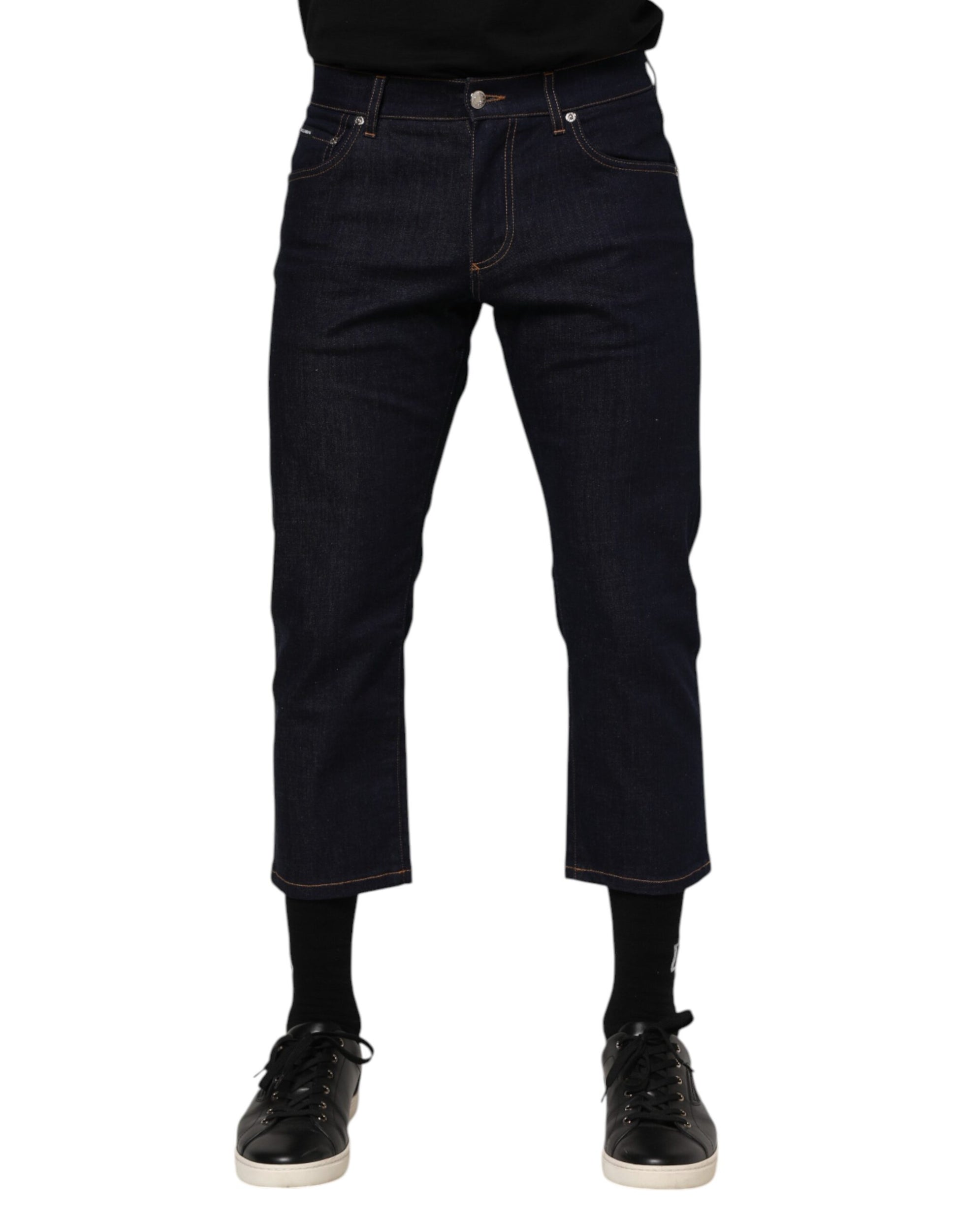 Dolce & Gabbana Dark Blue Cotton Logo Slim Fit Men Denim Jeans Dolce & Gabbana