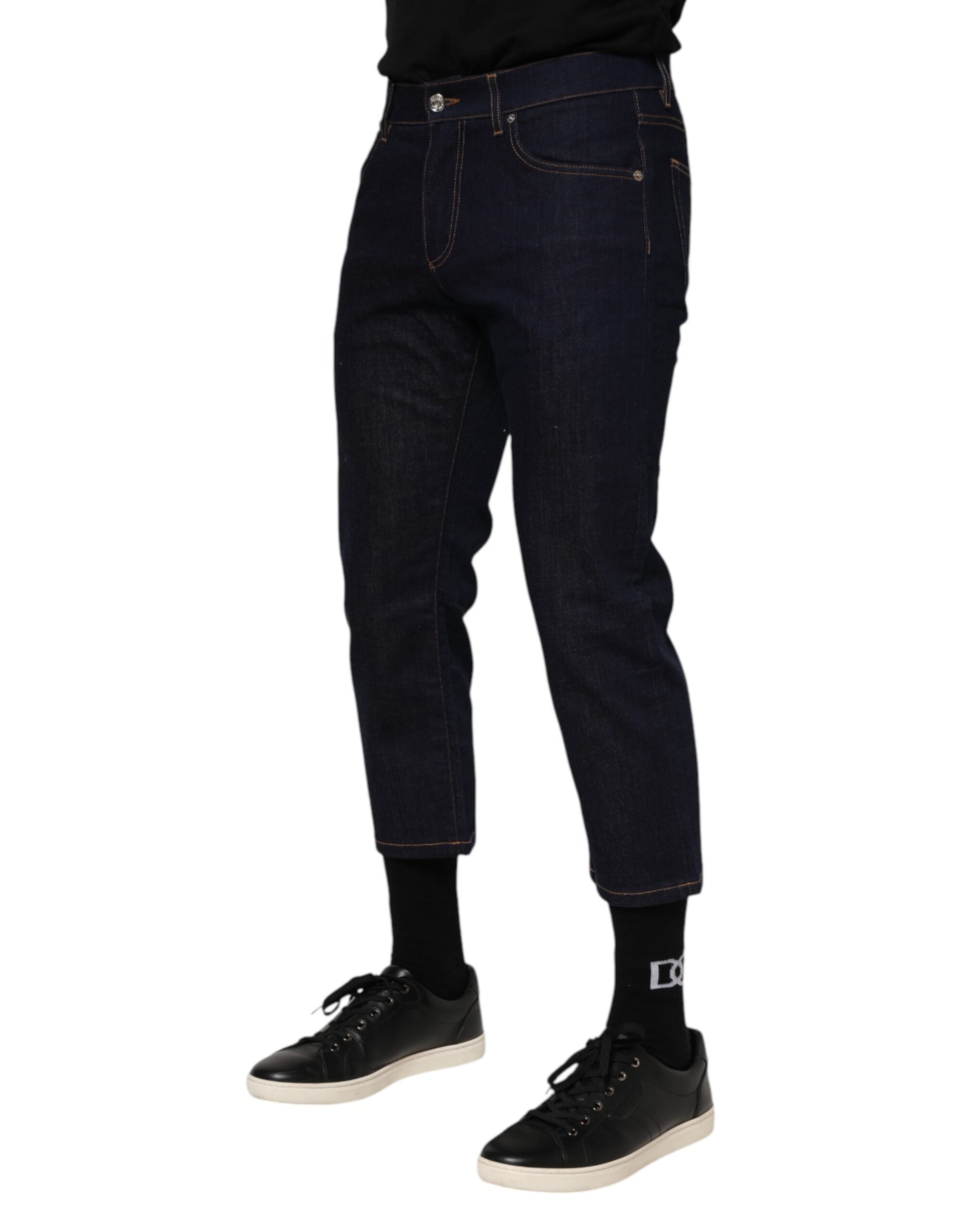 Dolce & Gabbana Dark Blue Cotton Logo Slim Fit Men Denim Jeans Dolce & Gabbana