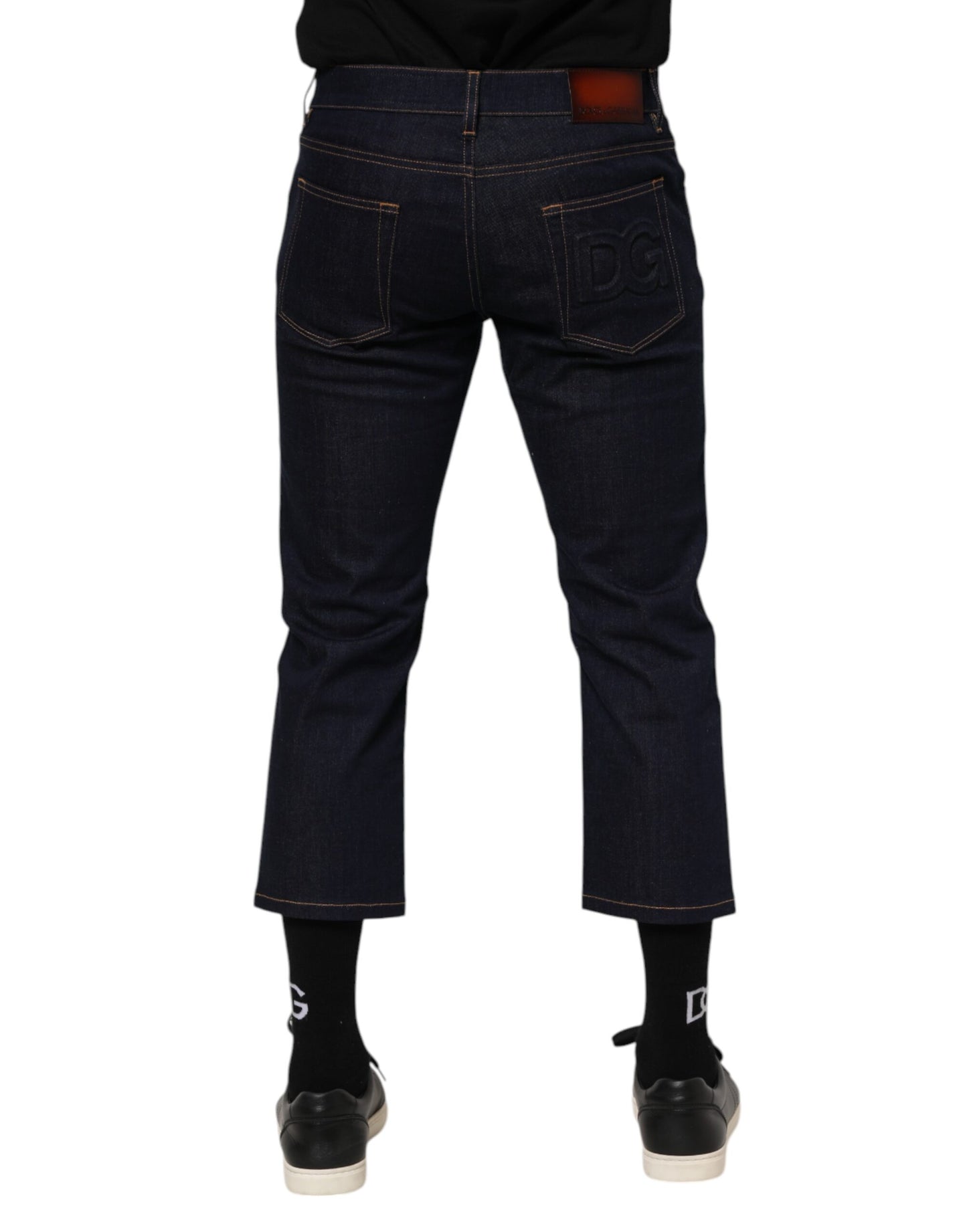 Dolce & Gabbana Dark Blue Cotton Logo Slim Fit Men Denim Jeans Dolce & Gabbana