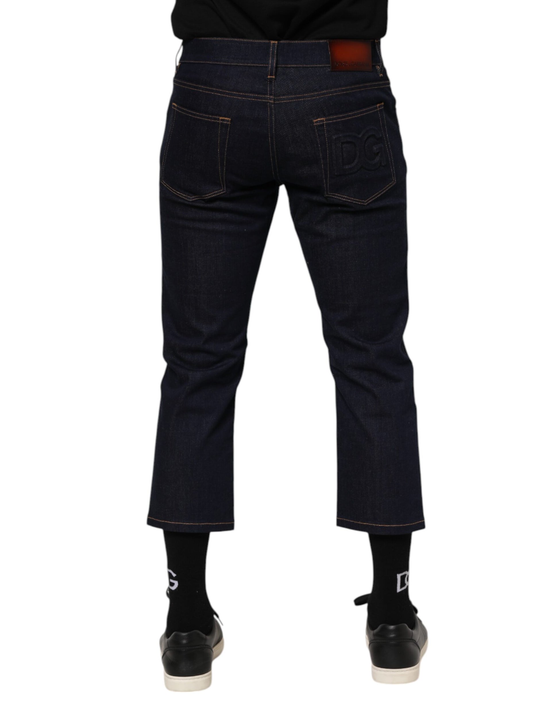 Dolce & Gabbana Dark Blue Cotton Logo Slim Fit Men Denim Jeans Dolce & Gabbana