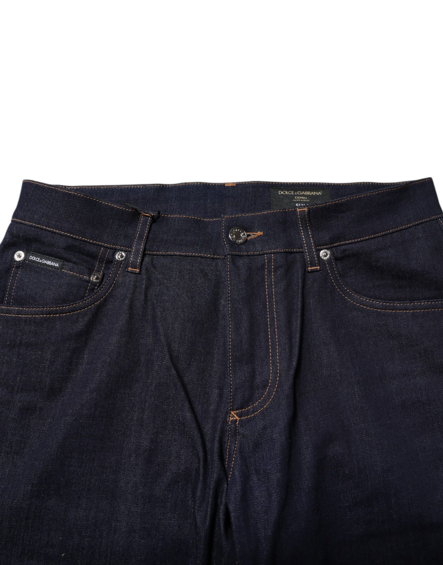 Dolce & Gabbana Dark Blue Cotton Logo Slim Fit Men Denim Jeans Dolce & Gabbana