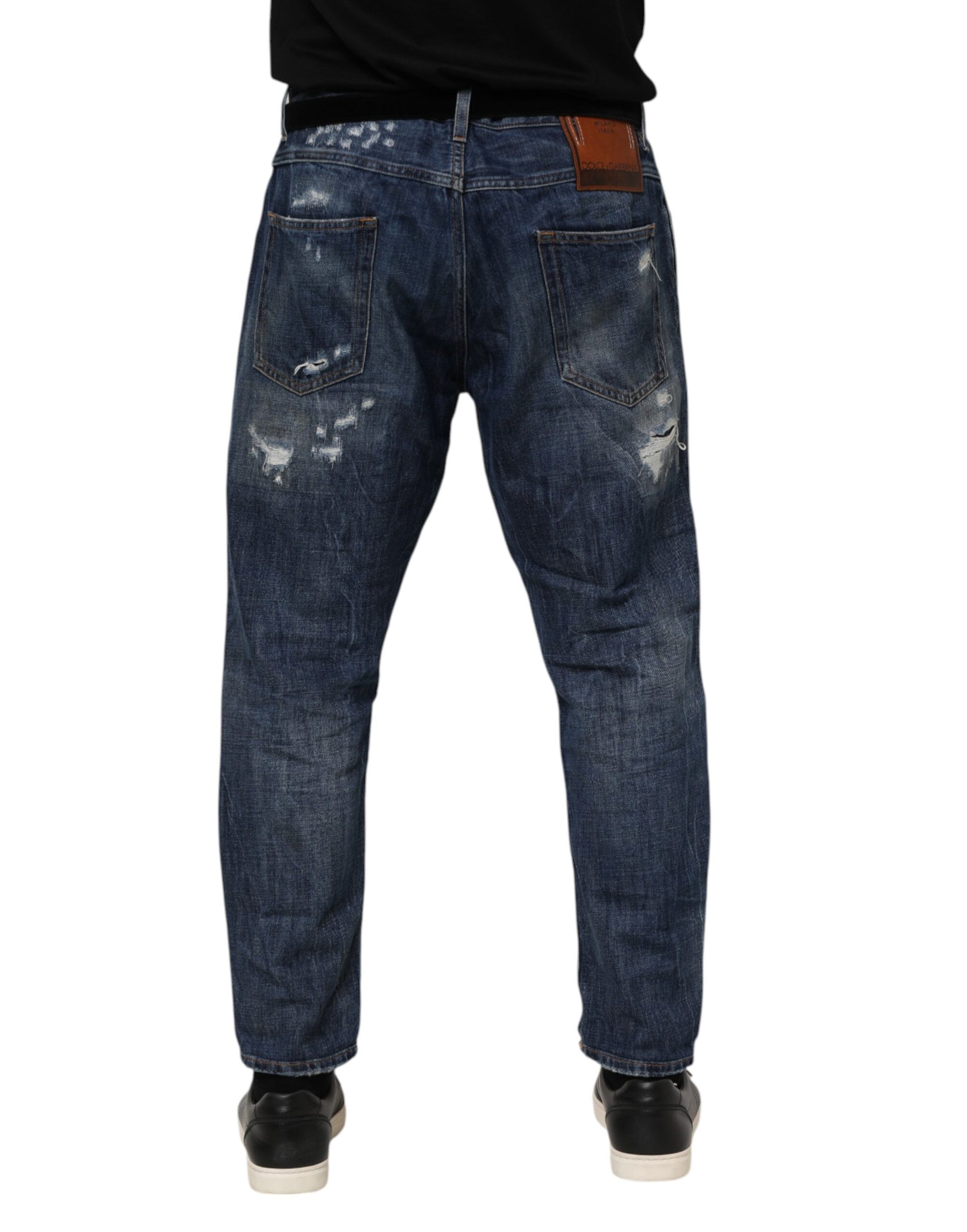 Dolce & Gabbana Blue Cotton Tattered Tapered Men Denim Jeans Dolce & Gabbana