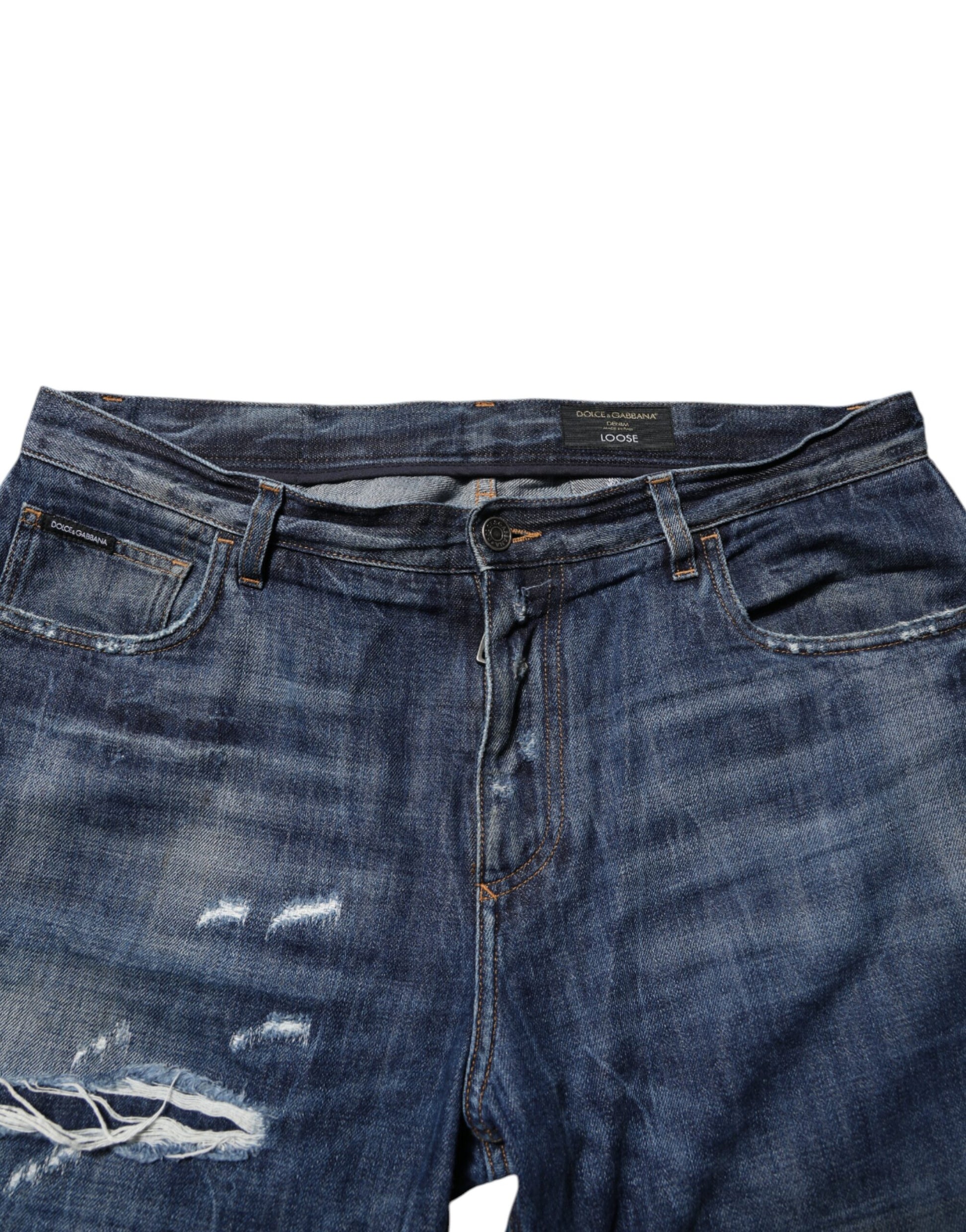 Dolce & Gabbana Blue Cotton Tattered Tapered Men Denim Jeans Dolce & Gabbana