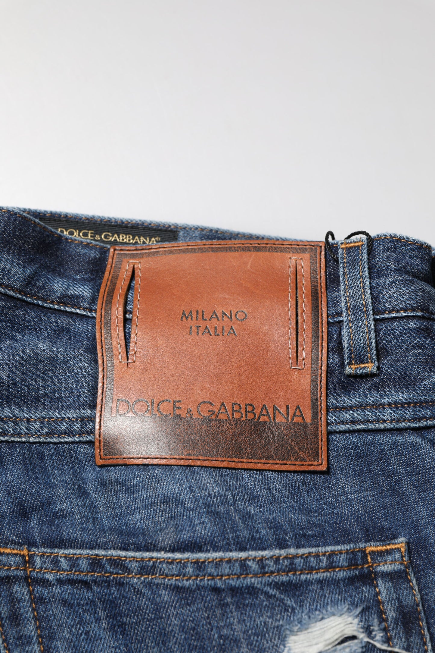 Dolce & Gabbana Blue Cotton Tattered Tapered Men Denim Jeans Dolce & Gabbana