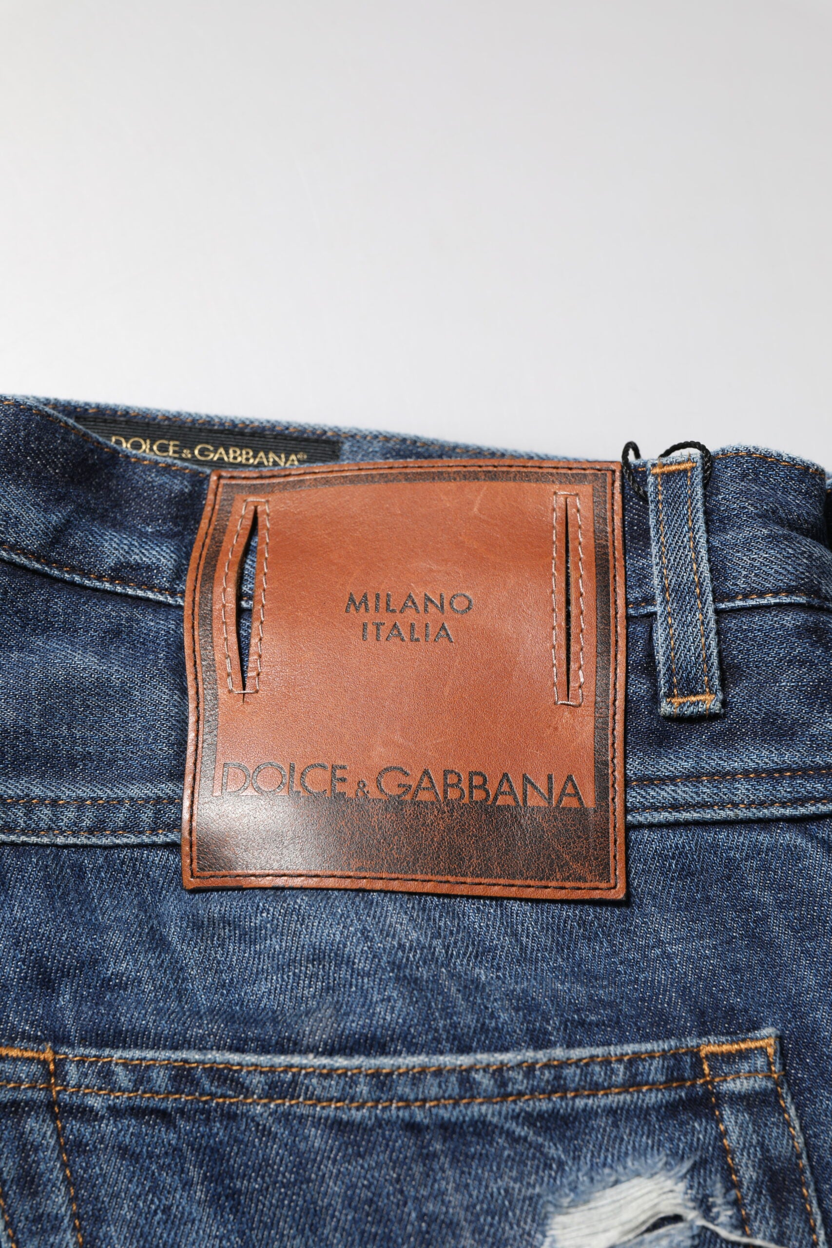 Dolce & Gabbana Blue Cotton Tattered Tapered Men Denim Jeans Dolce & Gabbana
