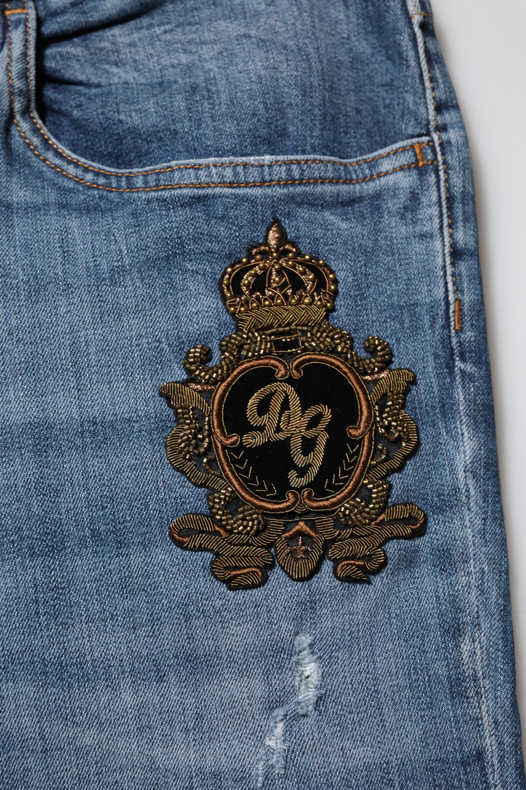 Dolce & Gabbana Blue Logo Embroidery Denim Jeans Dolce & Gabbana