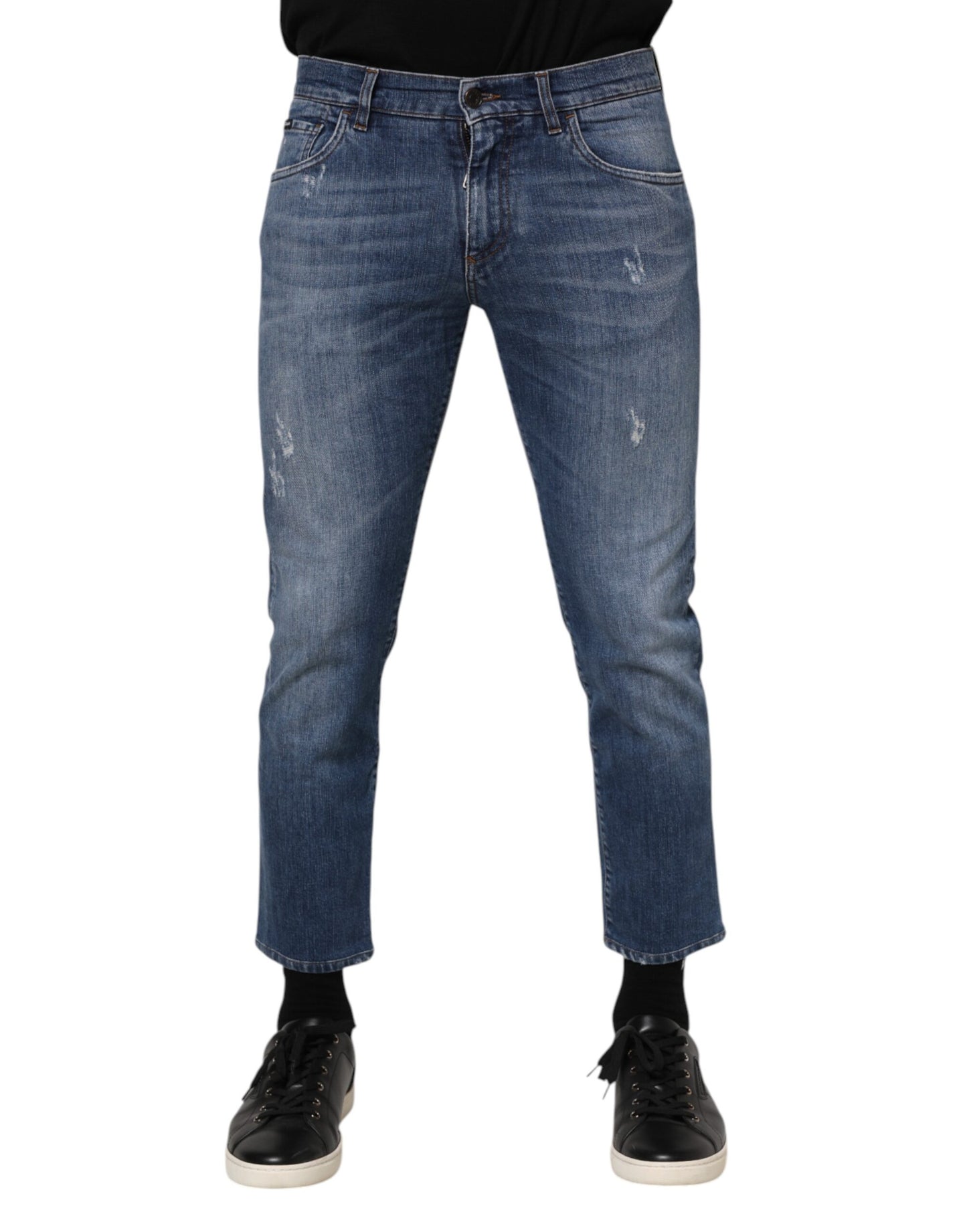 Dolce & Gabbana Blue Cotton Logo Plaque Denim Jeans Dolce & Gabbana