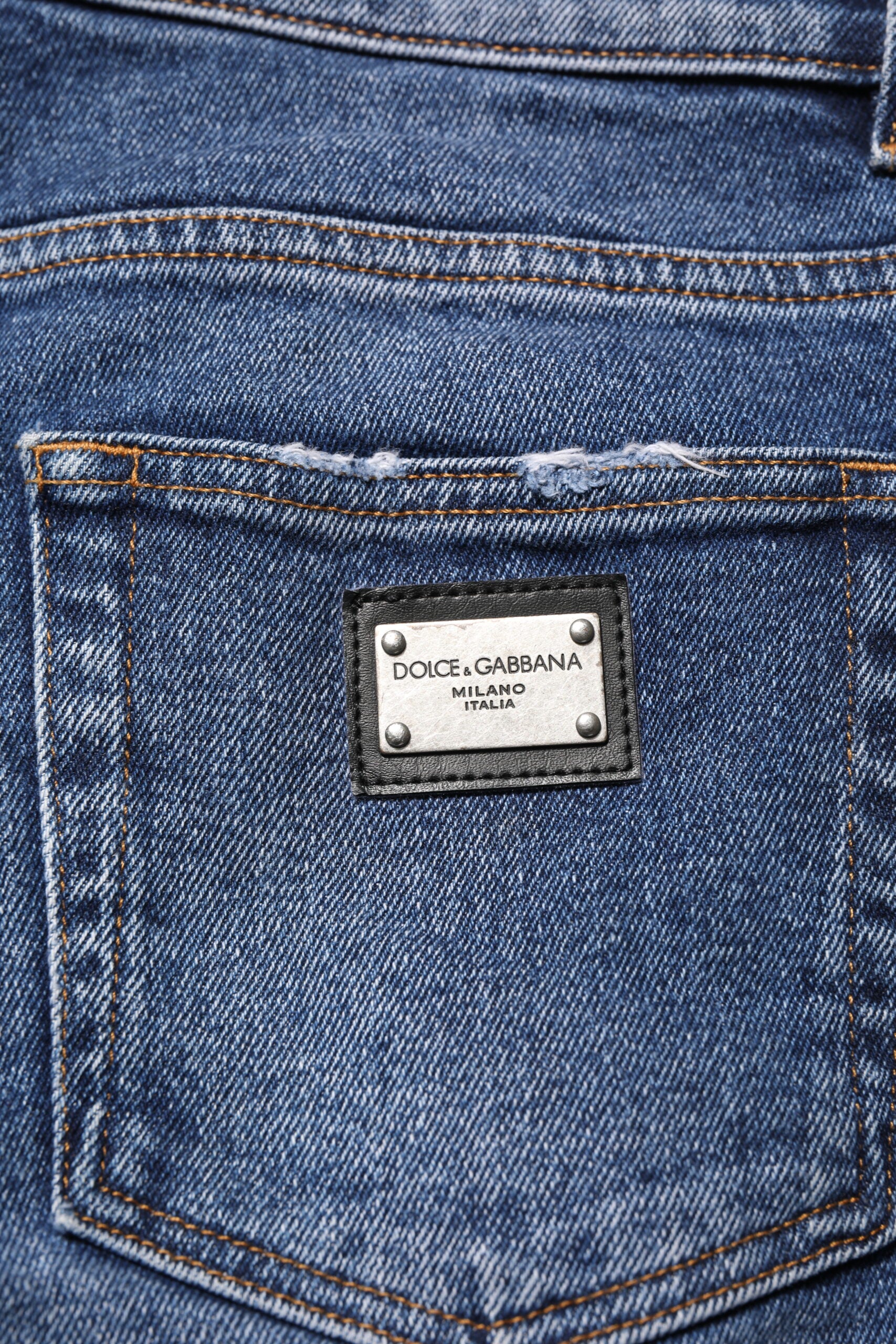 Dolce & Gabbana Blue Cotton Logo Plaque Skinny Men Denim Jeans Dolce & Gabbana