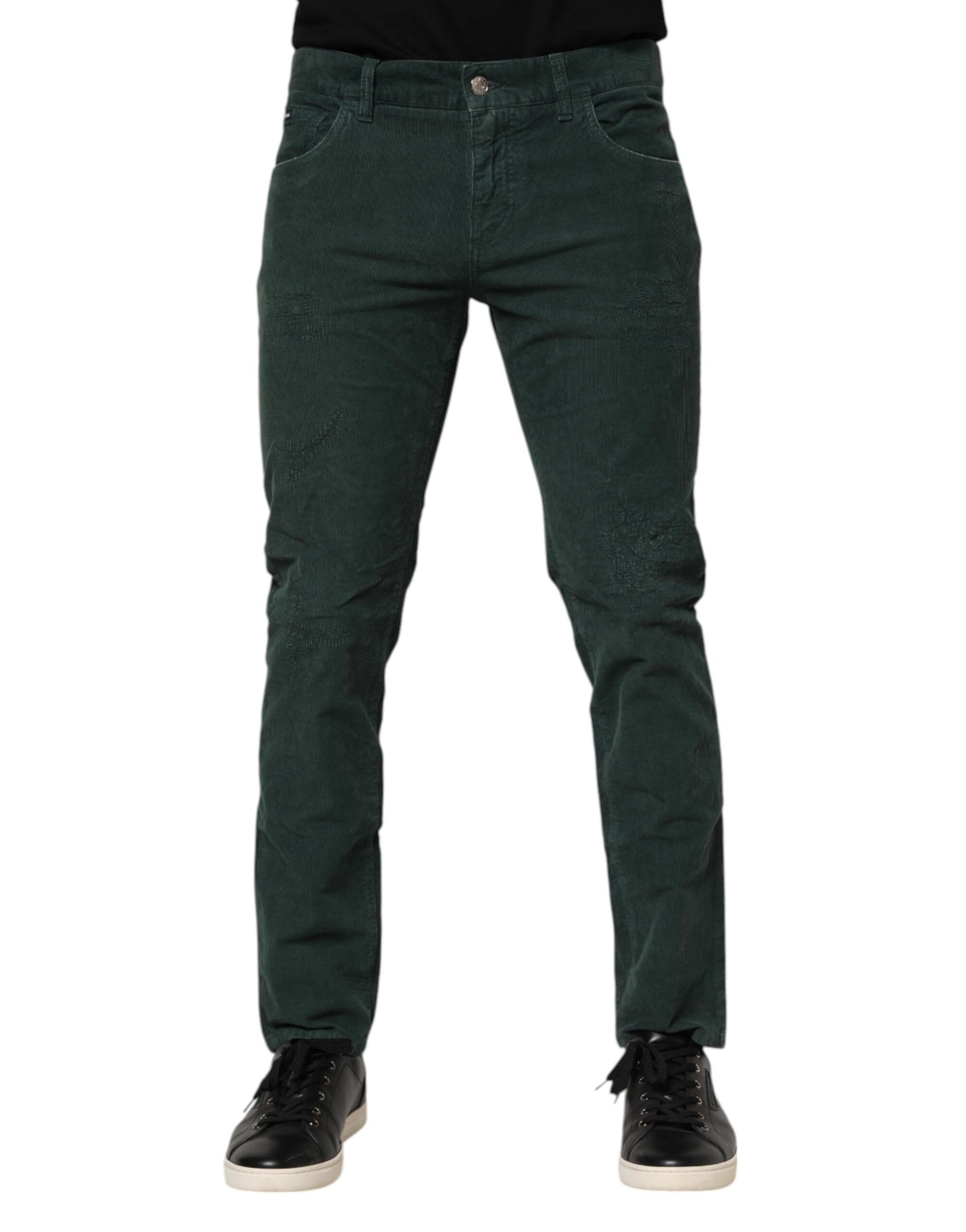Dolce & Gabbana Green Cotton Corduroy Skinny Pants Dolce & Gabbana
