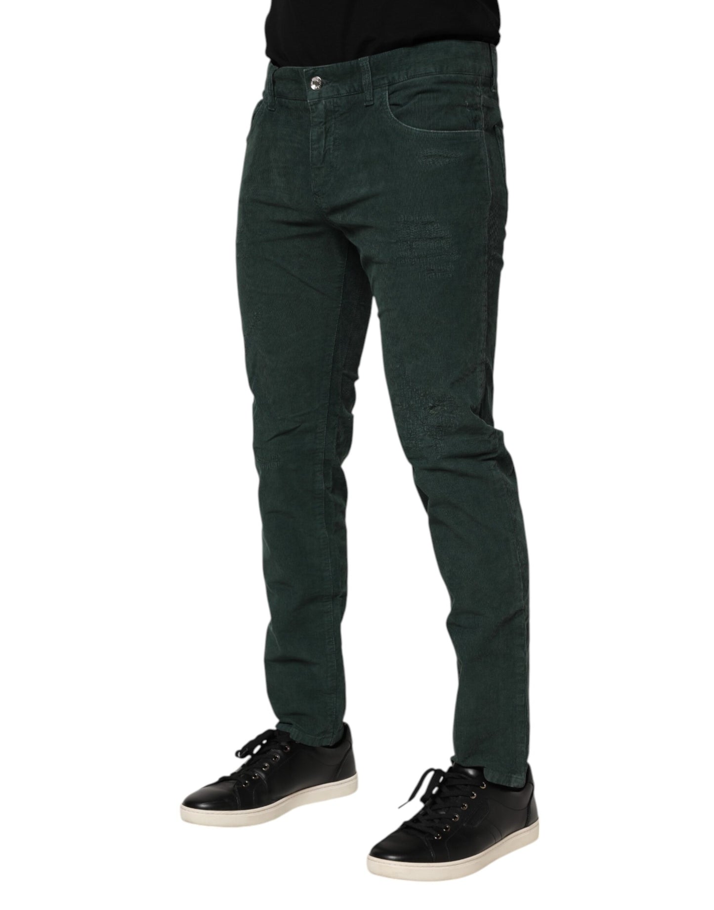 Dolce & Gabbana Green Cotton Corduroy Skinny Pants Dolce & Gabbana