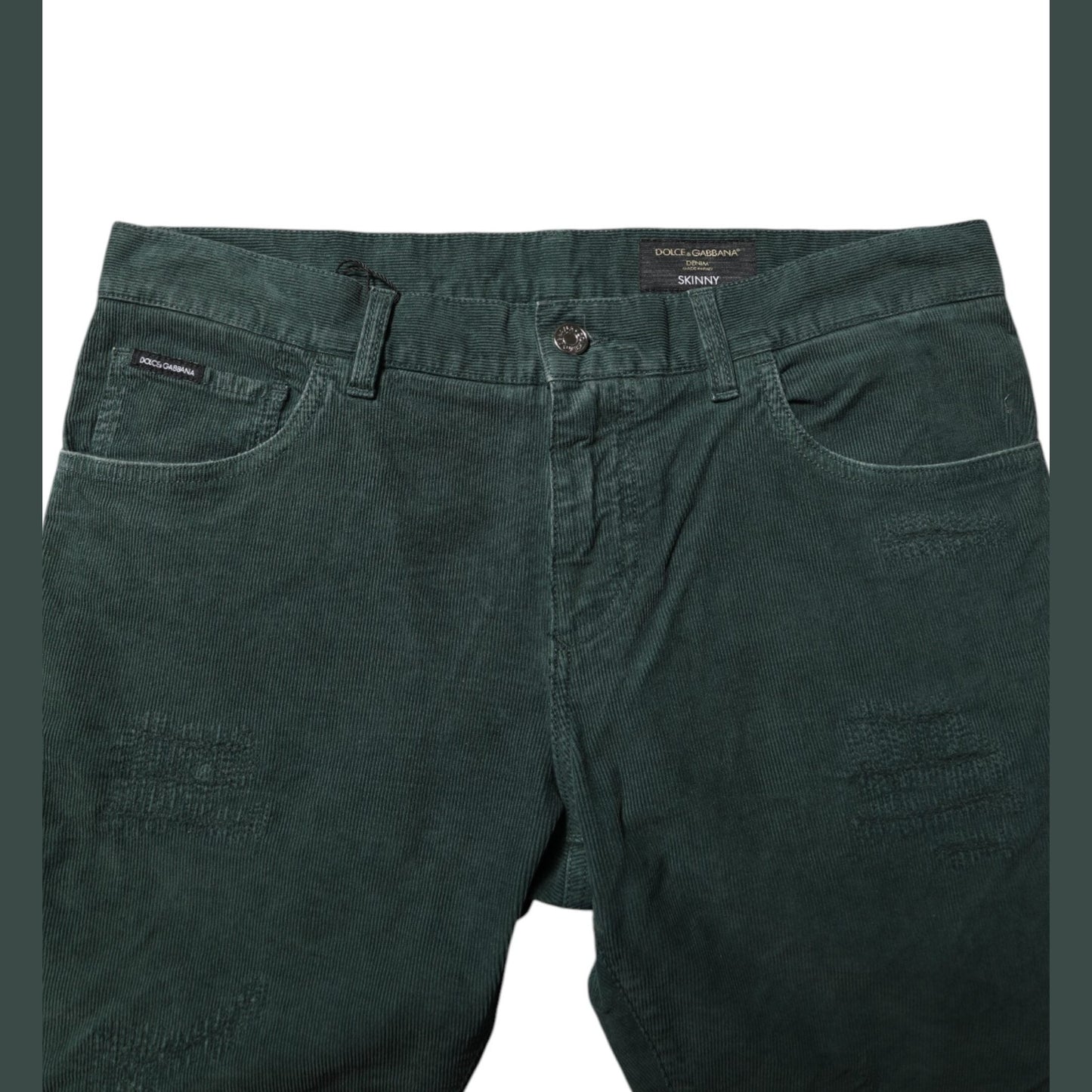 Dolce & Gabbana Green Cotton Corduroy Skinny Pants
