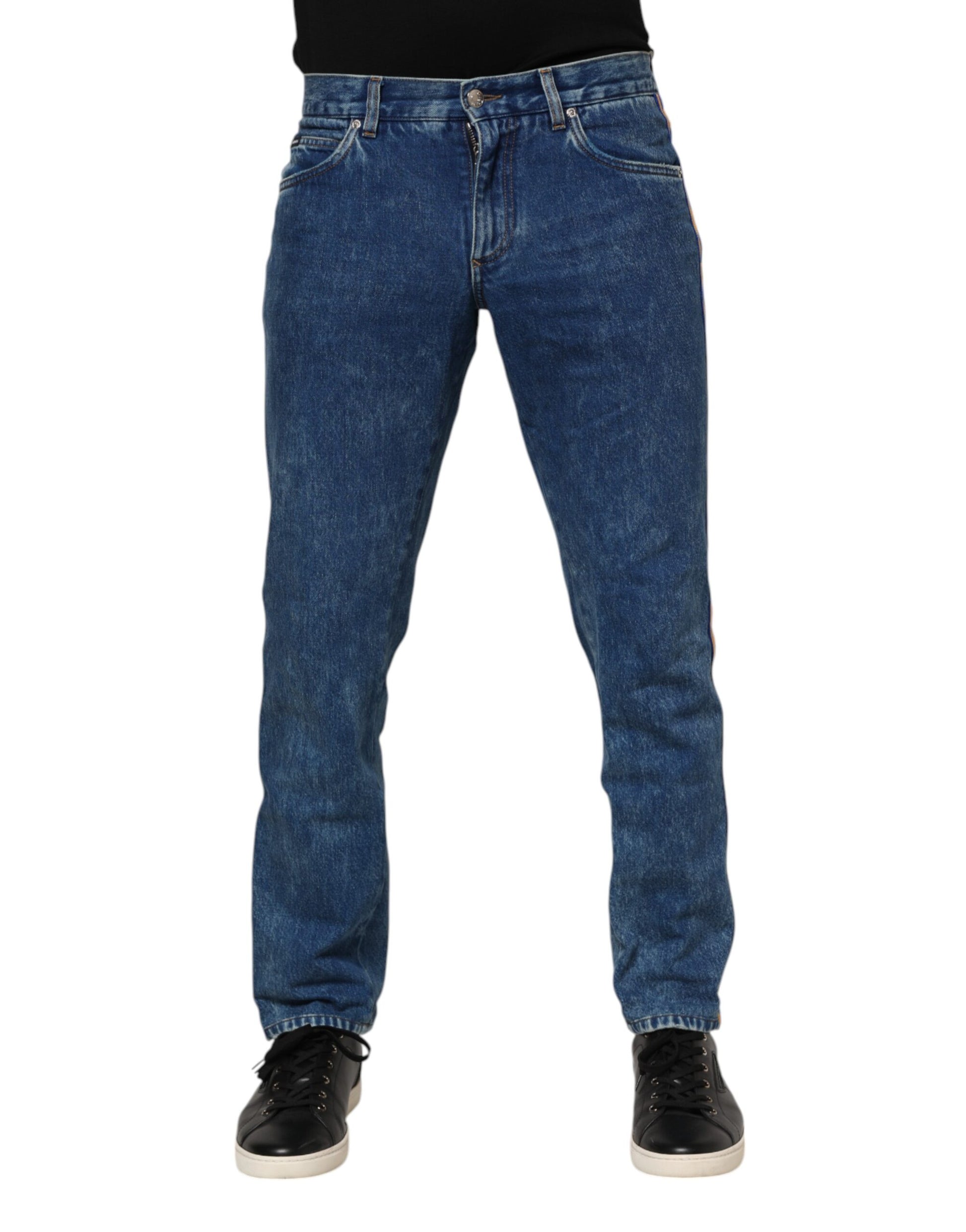 Dolce & Gabbana Blue Cotton Logo Plaque Denim Jeans Dolce & Gabbana