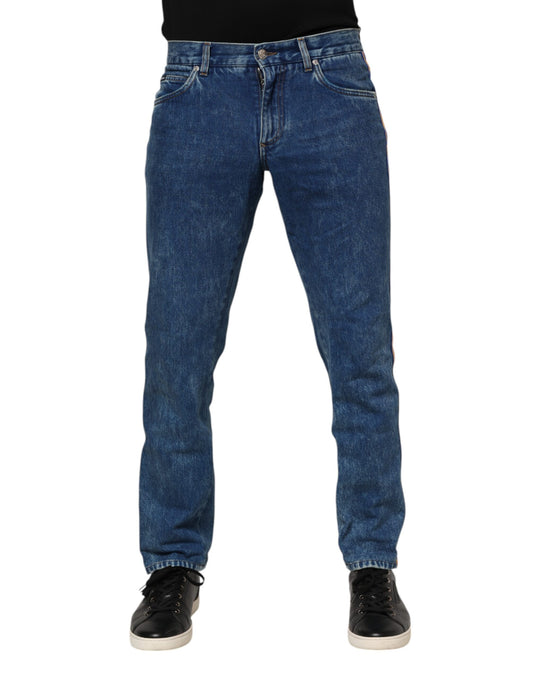 Dolce & Gabbana Blue Cotton Logo Plaque Denim Jeans Dolce & Gabbana