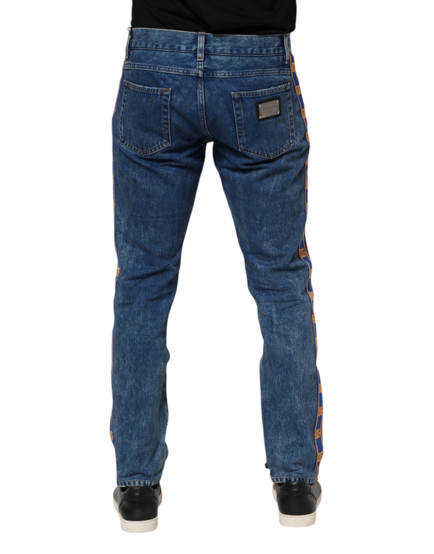 Dolce & Gabbana Blue Cotton Logo Plaque Denim Jeans Dolce & Gabbana