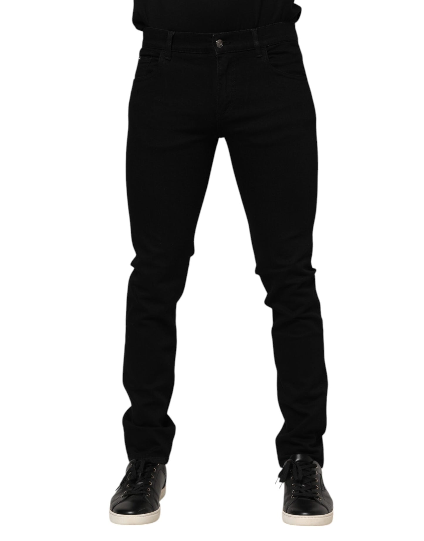 Dolce & Gabbana Dark Blue Cotton Logo Plaque GOLD Denim Jeans Dolce & Gabbana