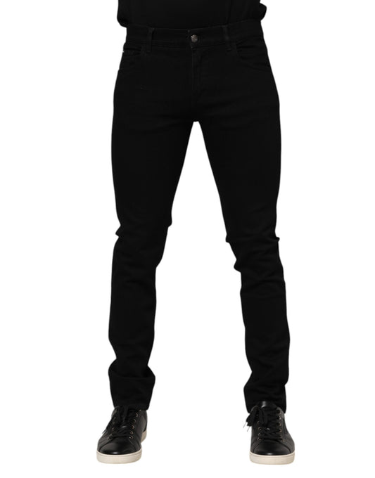 Dolce & Gabbana Dark Blue Cotton Logo Plaque GOLD Denim Jeans Dolce & Gabbana