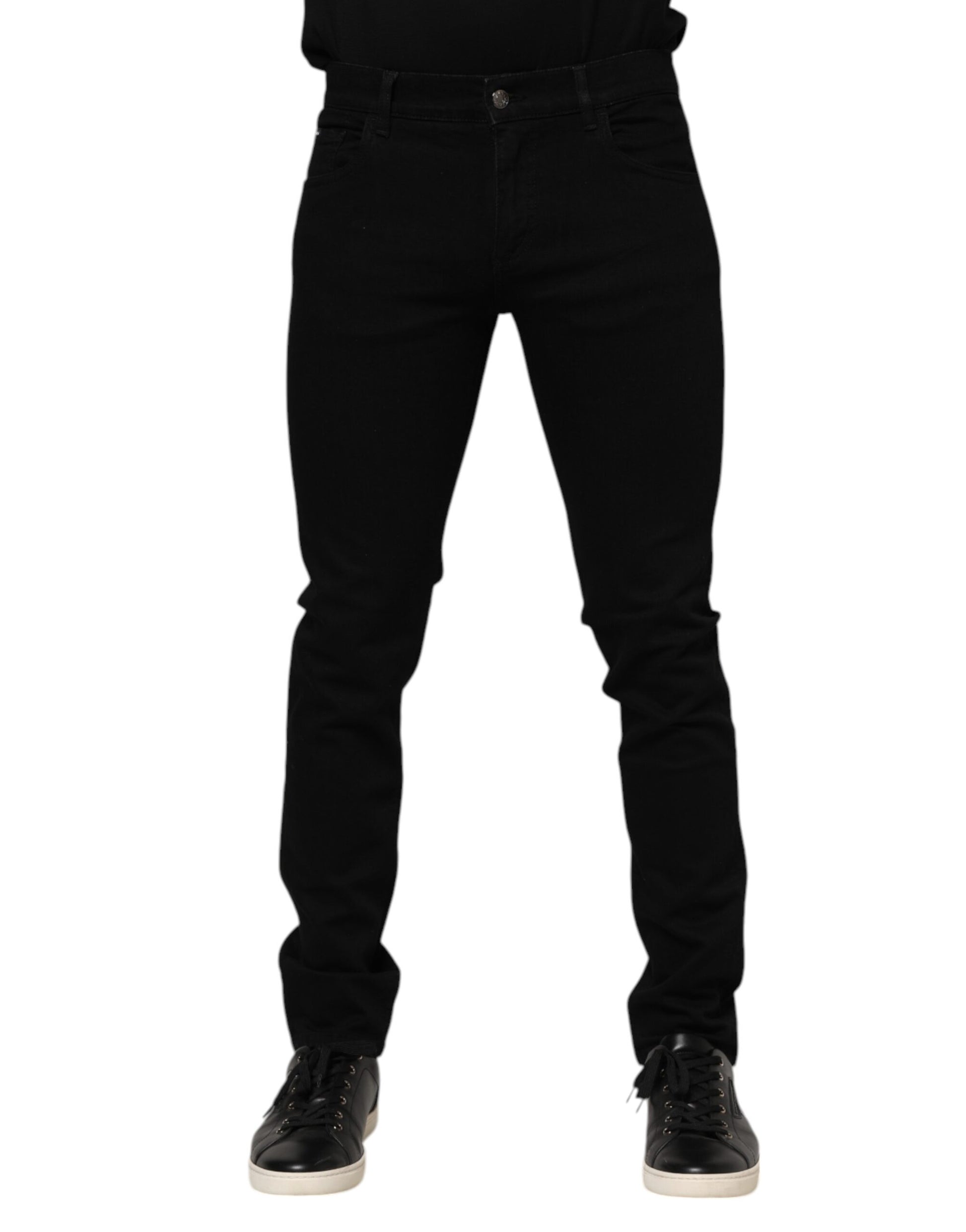 Dolce & Gabbana Dark Blue Cotton Logo Plaque GOLD Denim Jeans Dolce & Gabbana