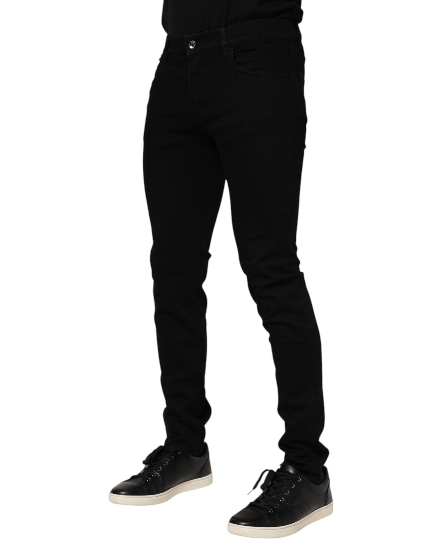 Dolce & Gabbana Dark Blue Cotton Logo Plaque GOLD Denim Jeans Dolce & Gabbana