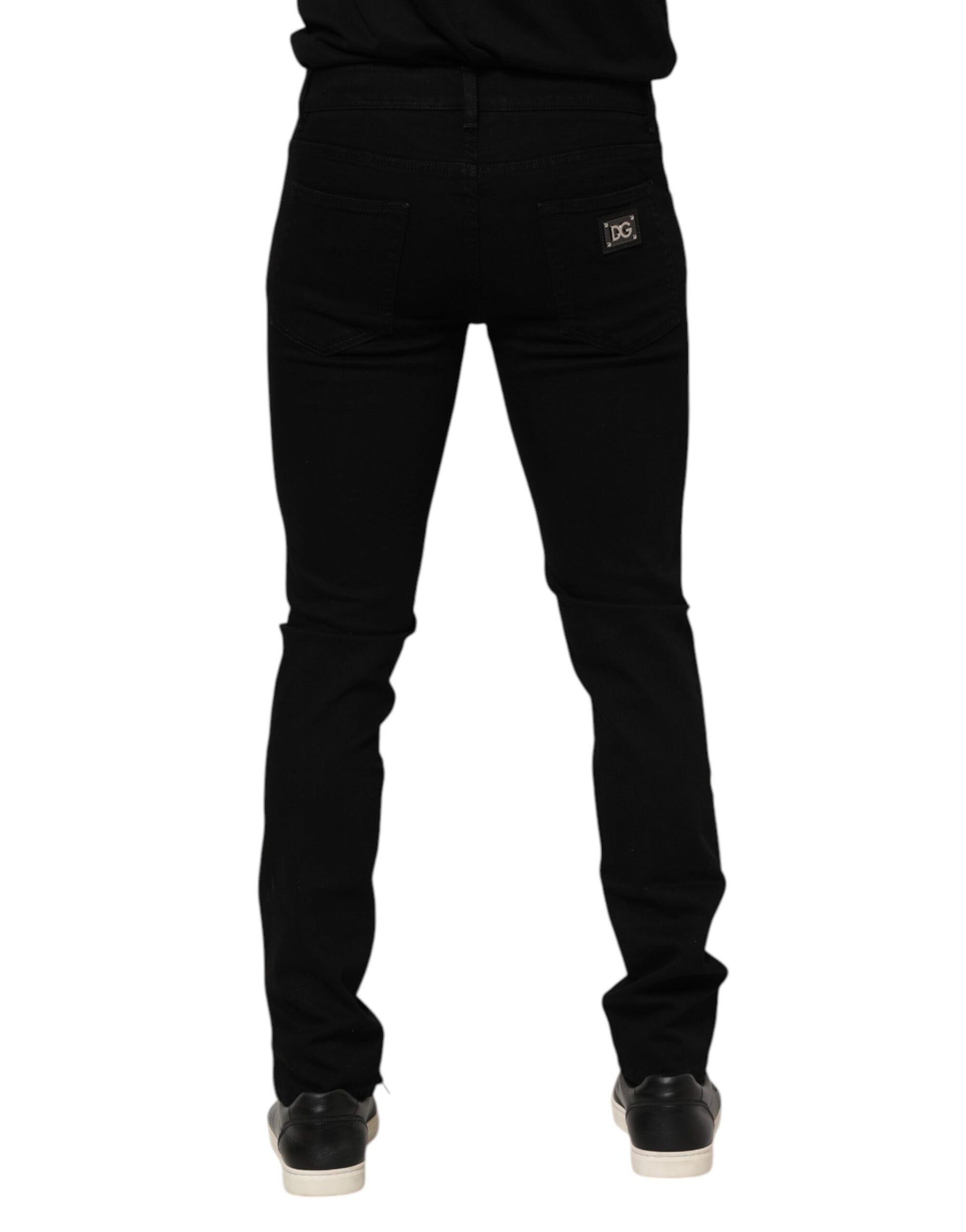 Dolce & Gabbana Dark Blue Cotton Logo Plaque GOLD Denim Jeans Dolce & Gabbana