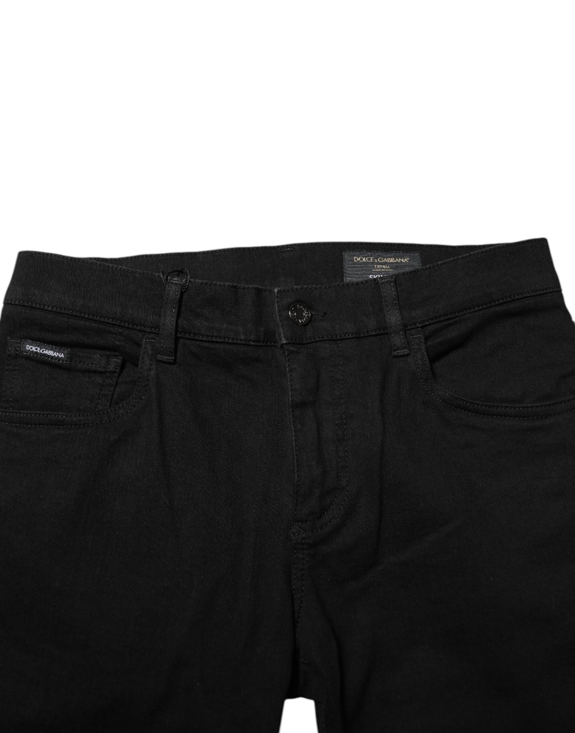 Dolce & Gabbana Dark Blue Cotton Logo Plaque GOLD Denim Jeans Dolce & Gabbana