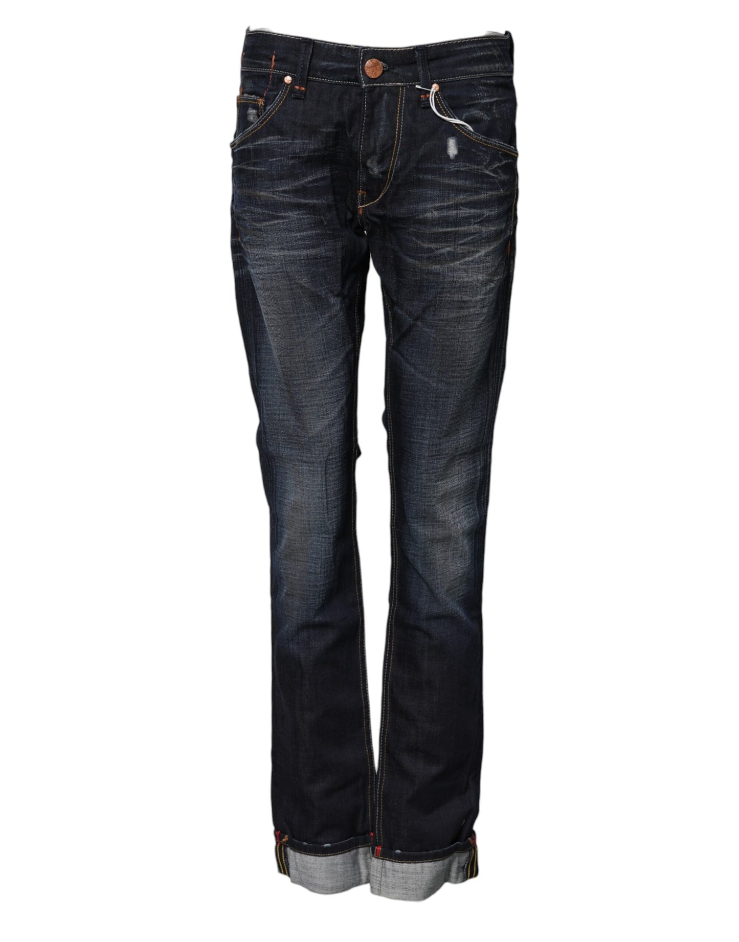 Acht Blue Washed Cotton Mid Waist Flared Denim Jeans Acht