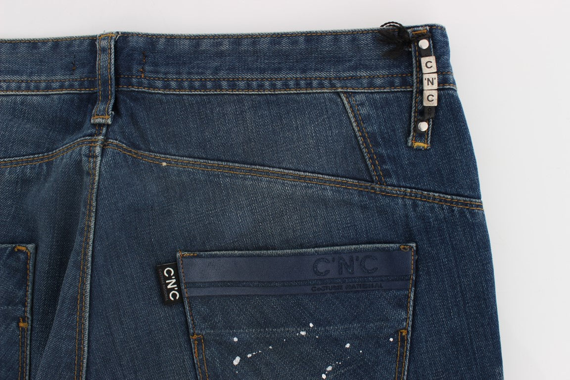 Costume National Blue Wash Paint Slim Fit Pants Jeans Costume National