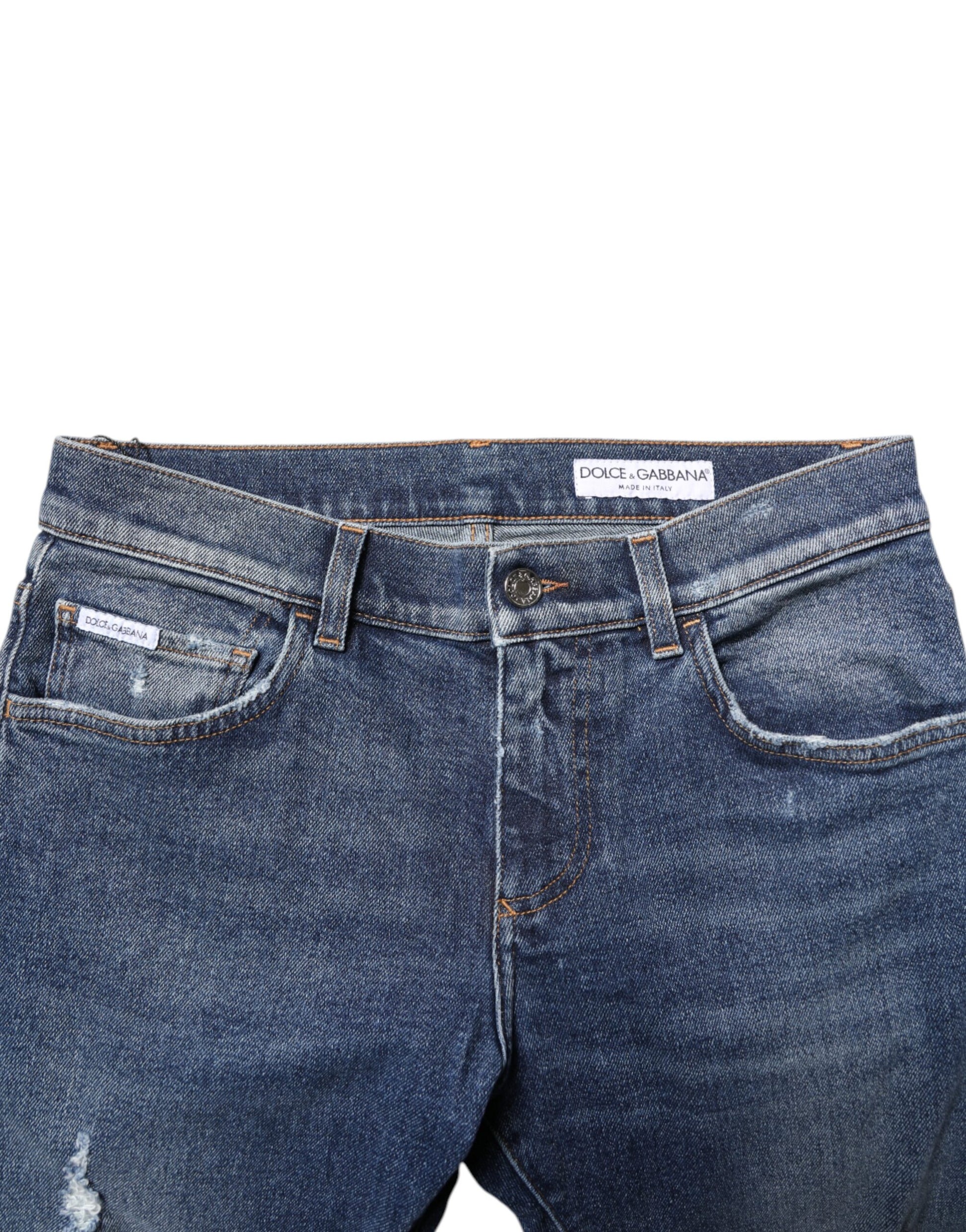 Dolce & Gabbana Blue Washed Skinny Cotton Tattered Denim Jeans Dolce & Gabbana