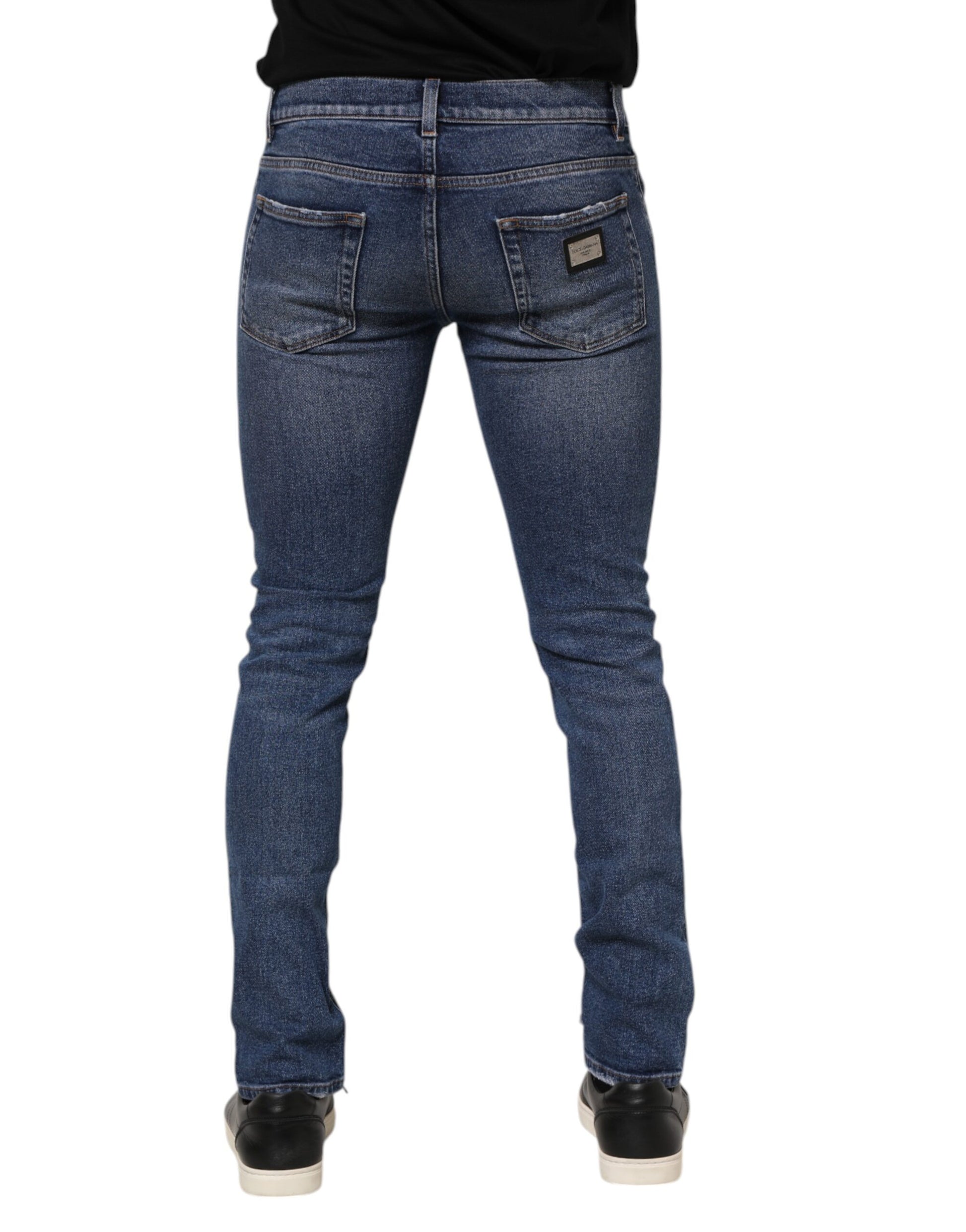 Dolce & Gabbana Blue Washed Skinny Cotton Tattered Denim Jeans Dolce & Gabbana
