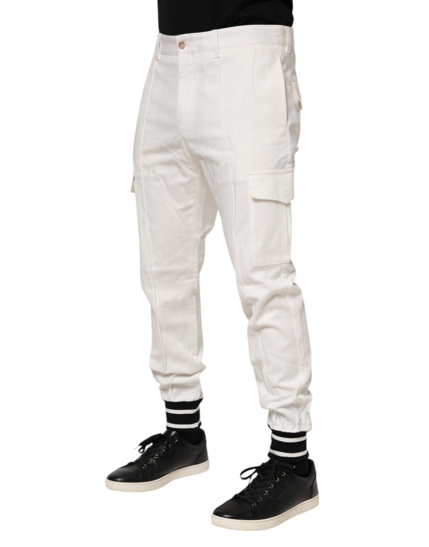 Dolce & Gabbana White Cotton Jogger Cargo Skinny Men Pants Dolce & Gabbana
